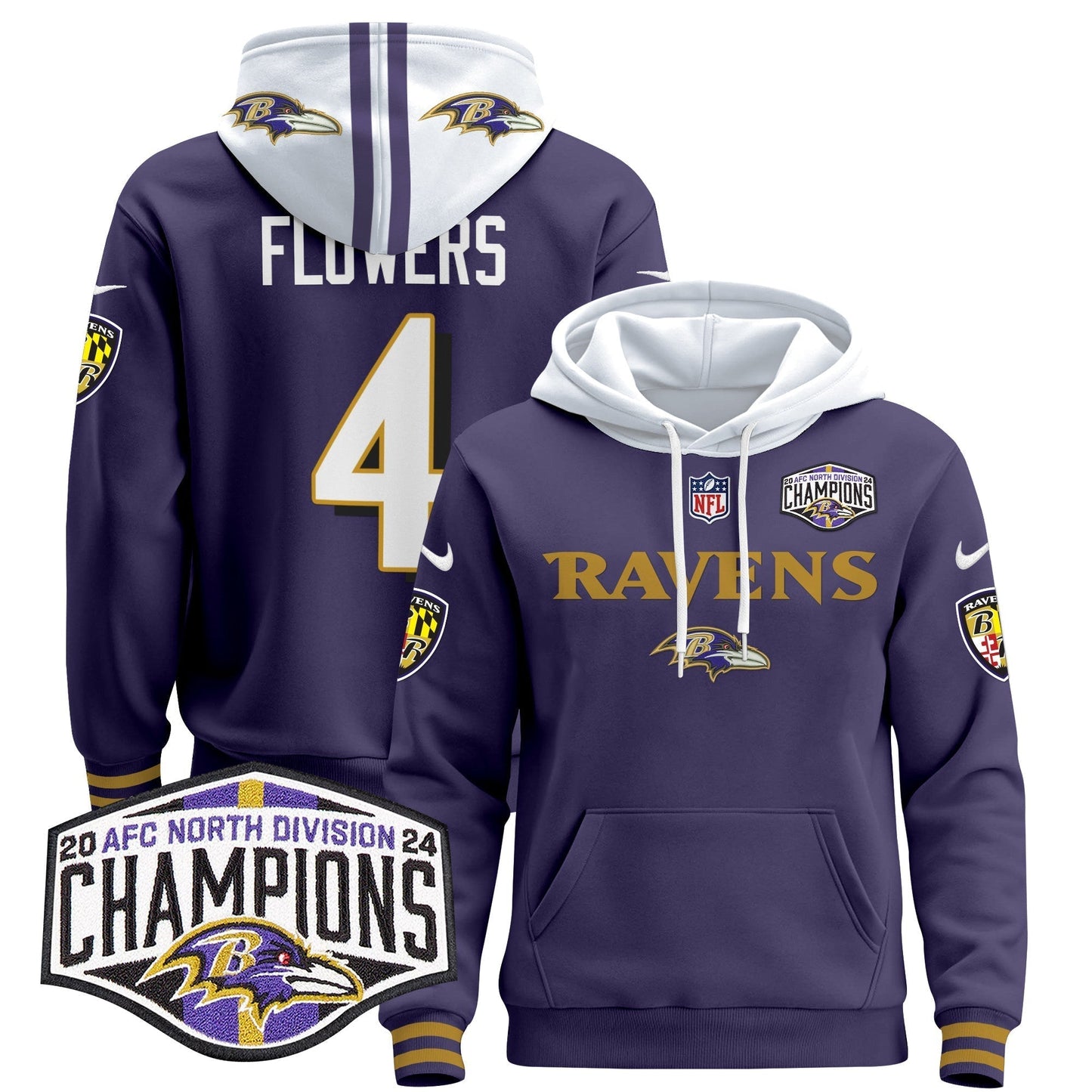 BAL 2024 AFC North Division Champions Patch Pullover Hoodie - All Stitched-DTD