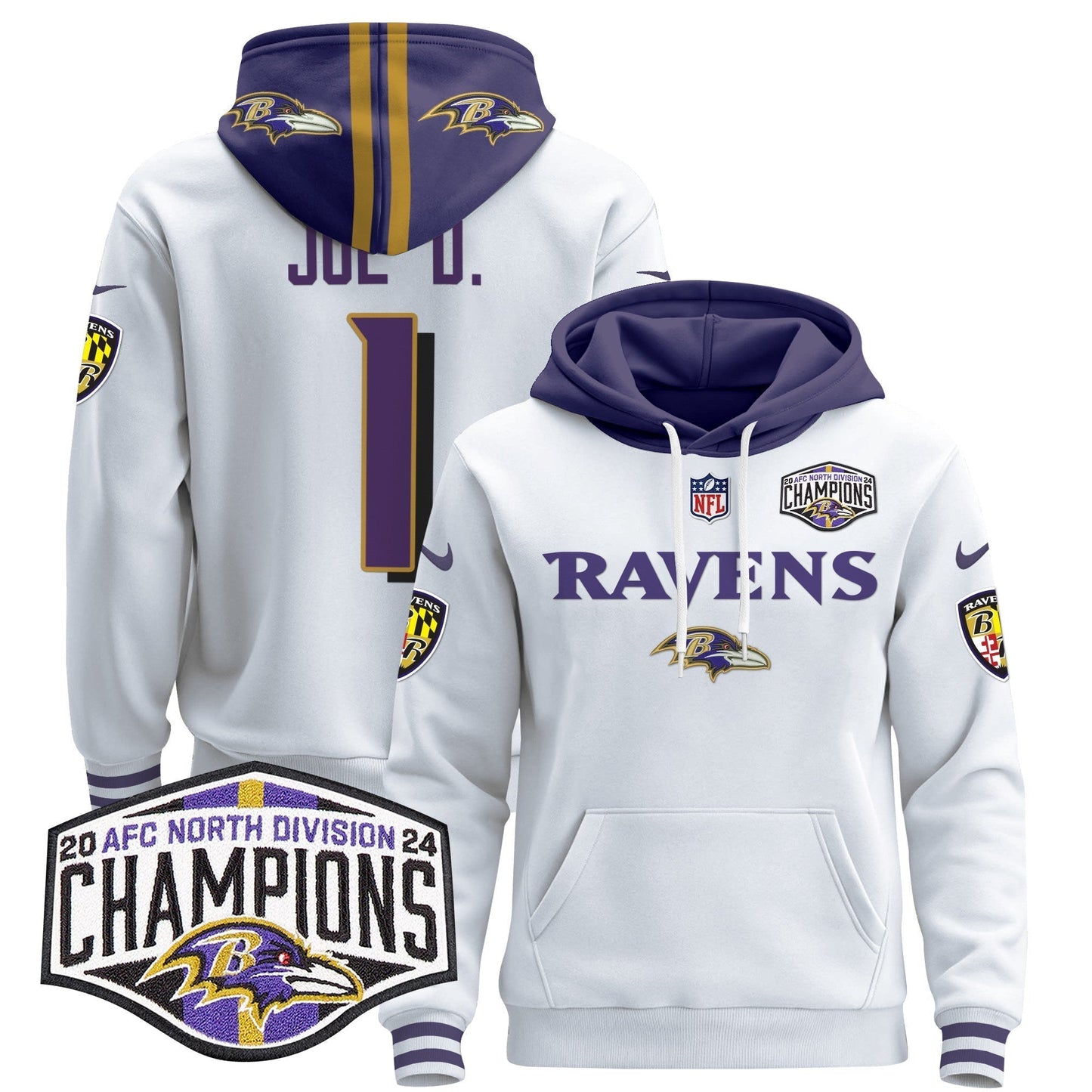 BAL 2024 AFC North Division Champions Patch Pullover Hoodie - All Stitched-DTD