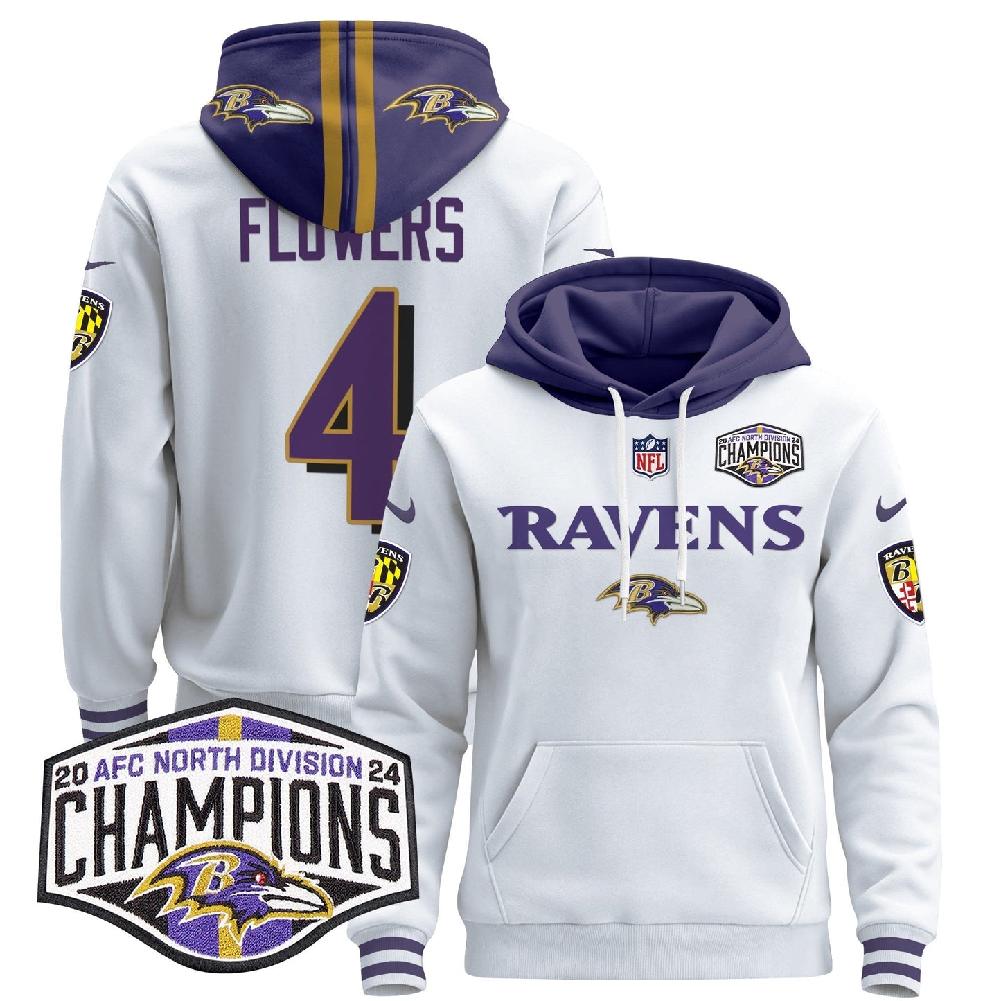 BAL 2024 AFC North Division Champions Patch Pullover Hoodie - All Stitched-DTD