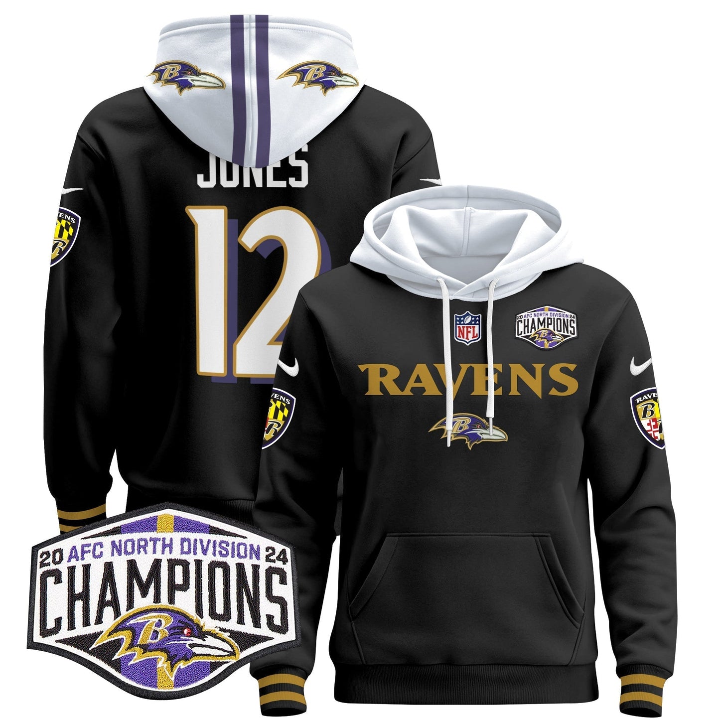 BAL 2024 AFC North Division Champions Patch Pullover Hoodie - All Stitched-DTD