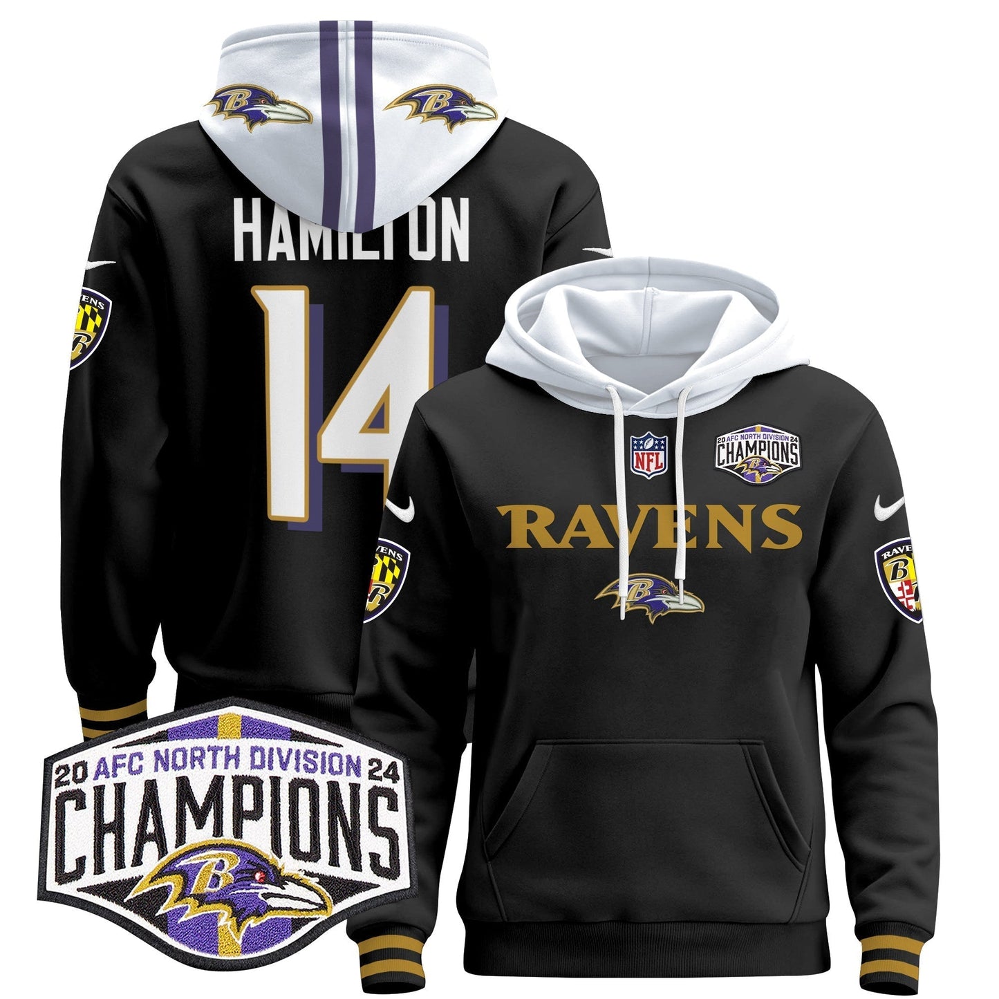 BAL 2024 AFC North Division Champions Patch Pullover Hoodie - All Stitched-DTD