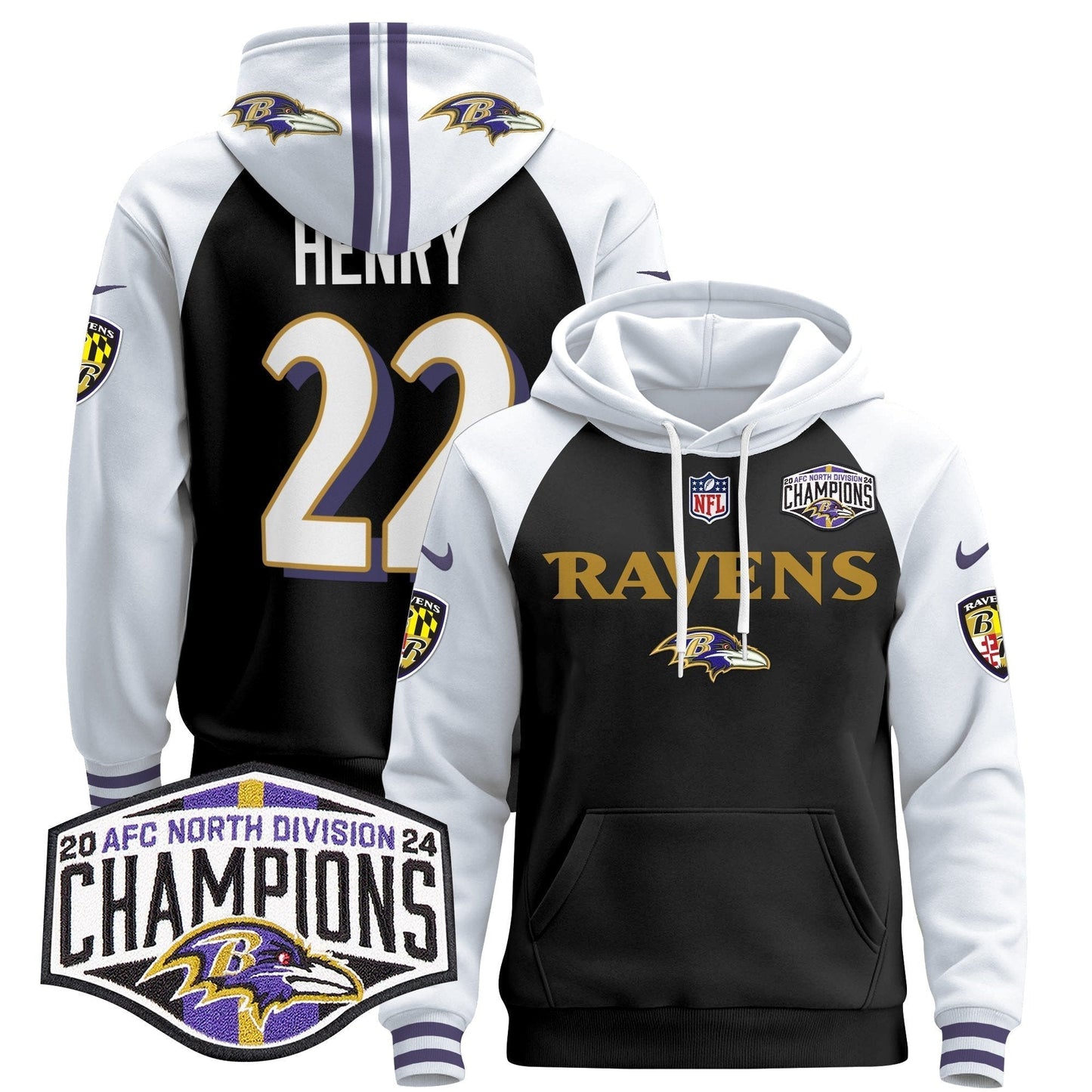 BAL 2024 AFC North Division Champions Patch Pullover Hoodie - All Stitched-DTD