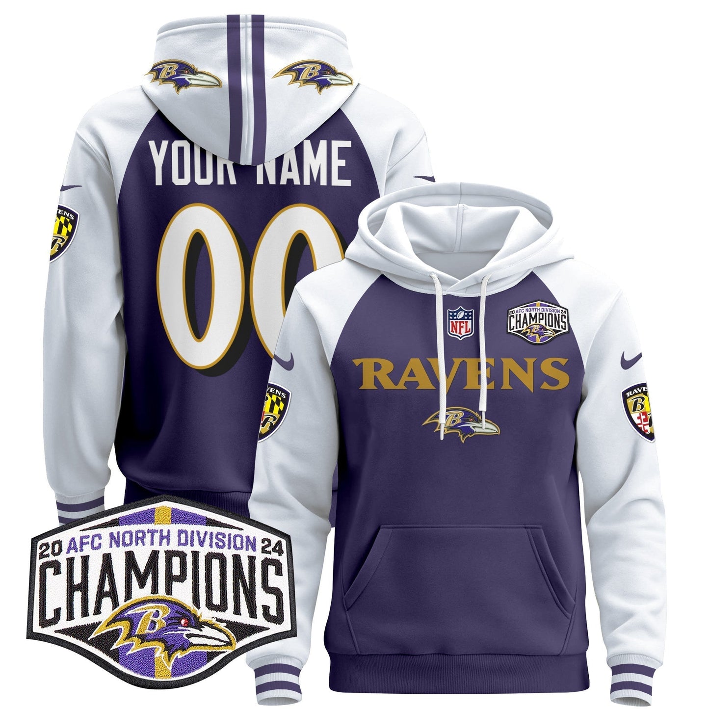 BAL 2024 AFC North Division Champions Patch Custom Pullover Hoodie - All Stitched-DTD