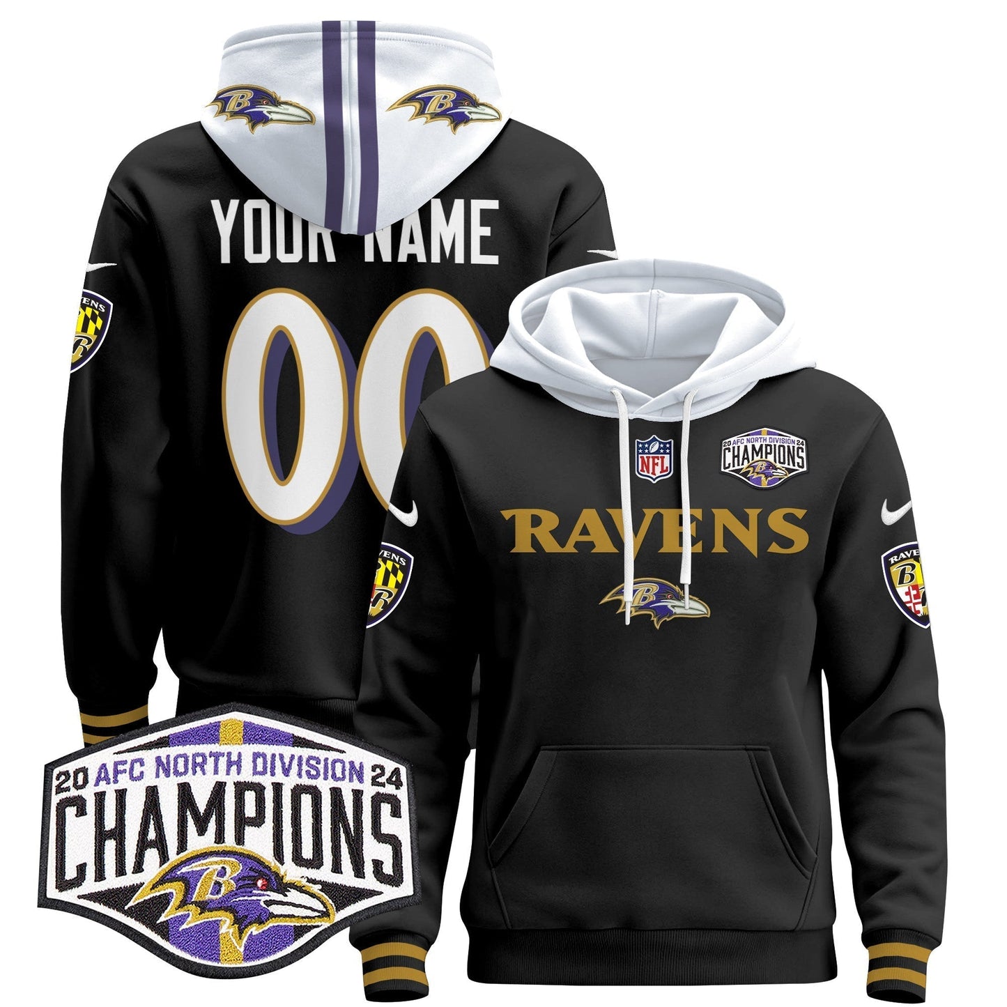BAL 2024 AFC North Division Champions Patch Custom Pullover Hoodie - All Stitched-DTD
