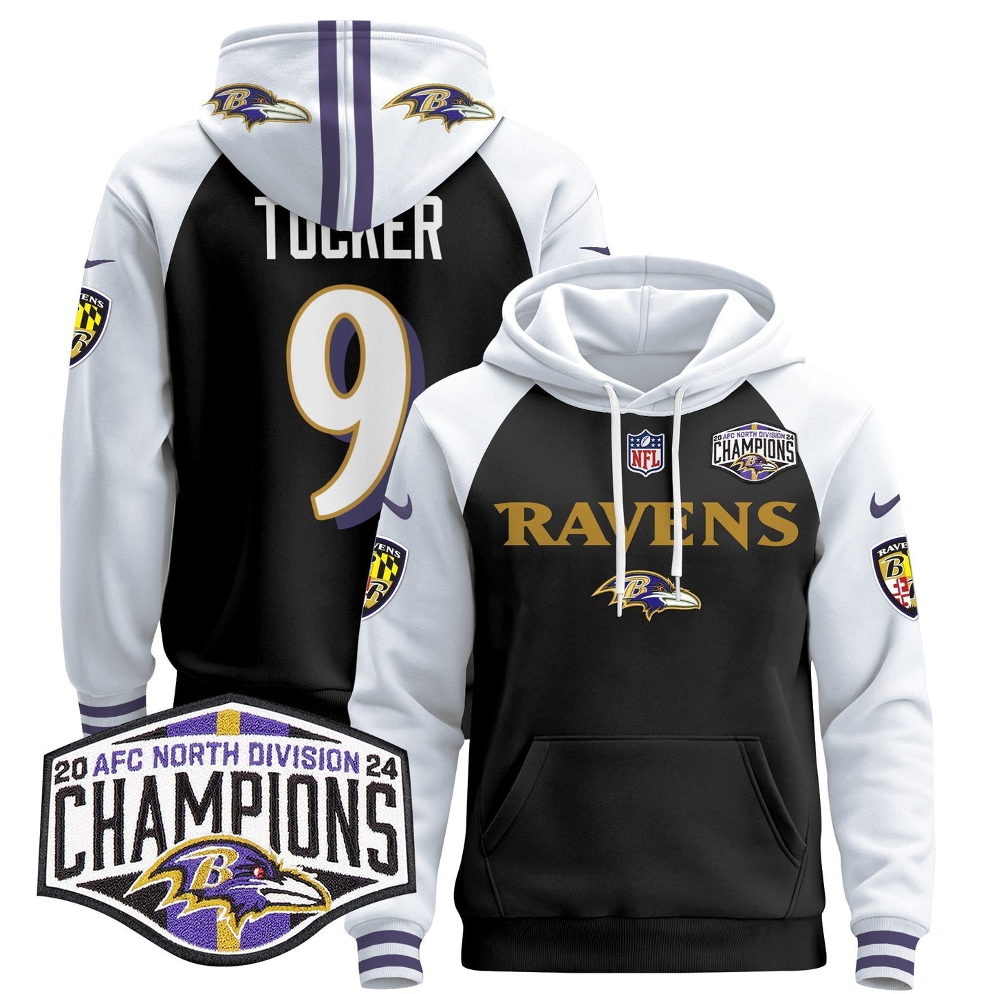 BAL 2024 AFC North Division Champions Patch Pullover Hoodie - All Stitched-DTD