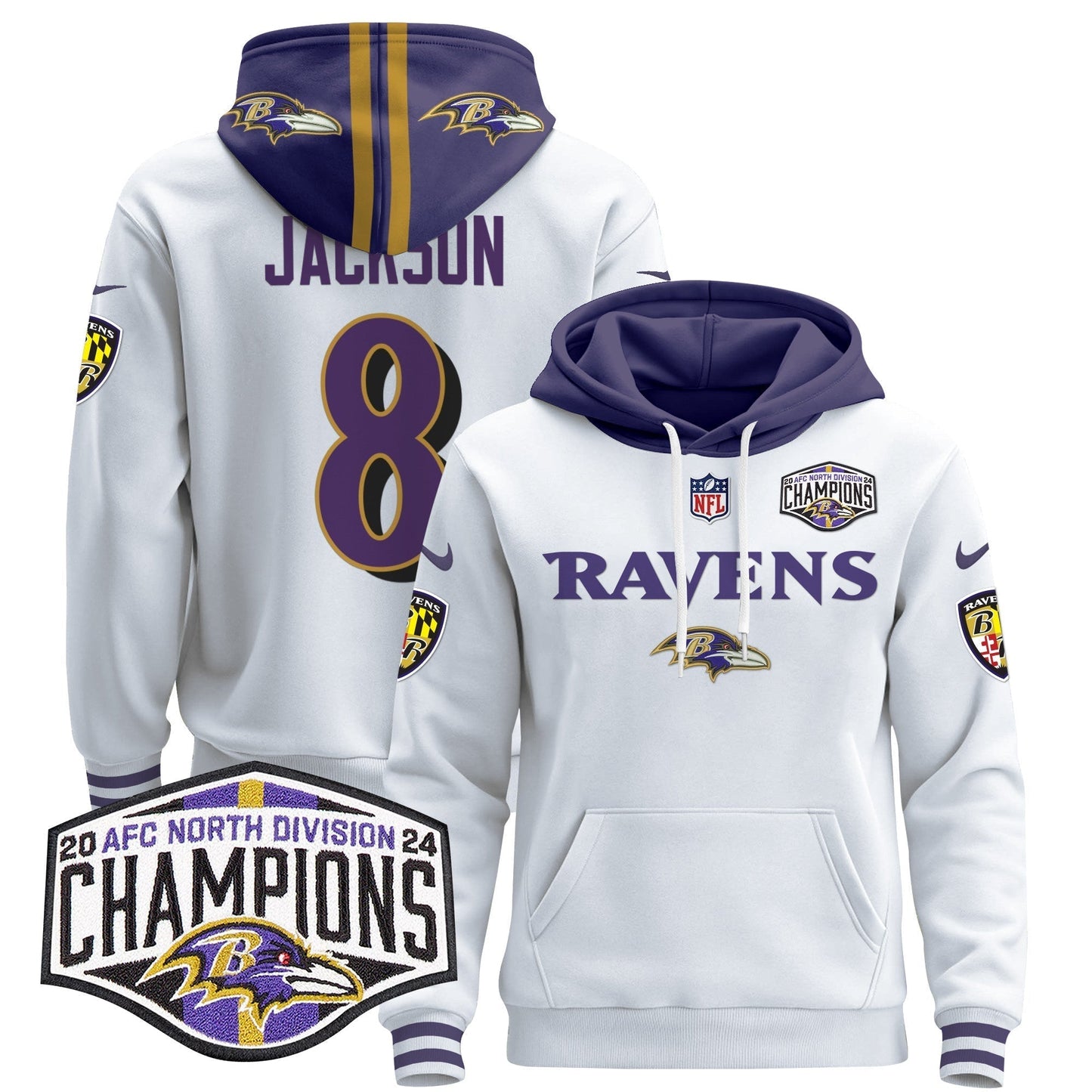 BAL 2024 AFC North Division Champions Patch Pullover Hoodie - All Stitched-DTD
