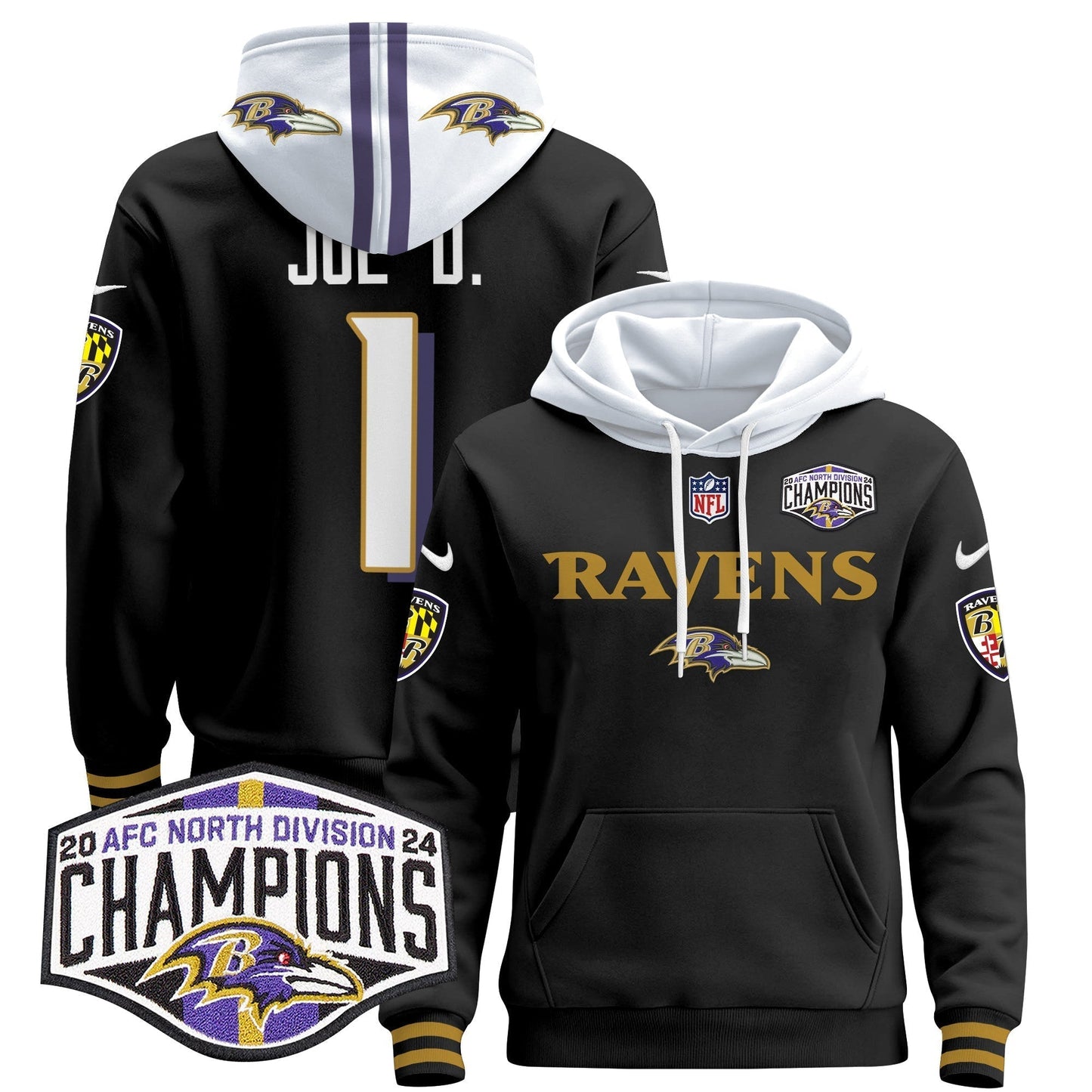 BAL 2024 AFC North Division Champions Patch Pullover Hoodie - All Stitched-DTD