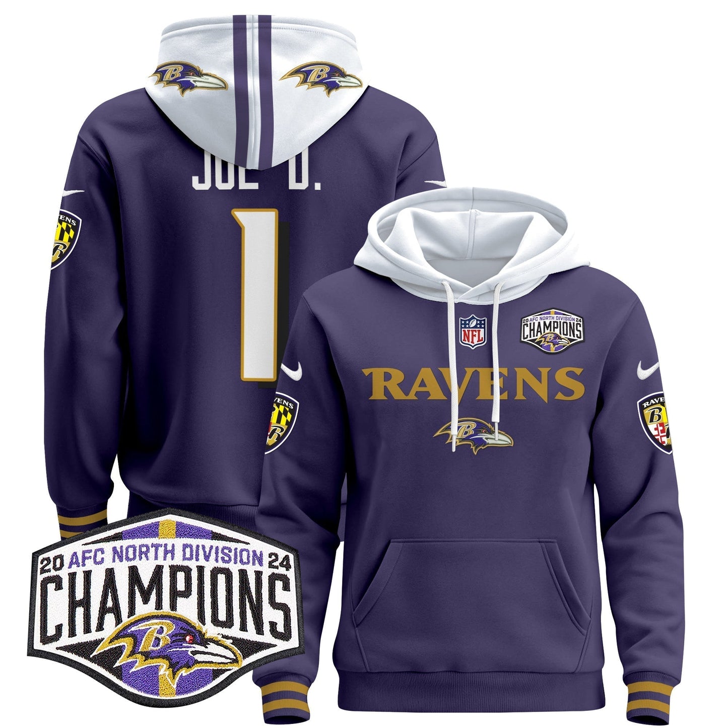 BAL 2024 AFC North Division Champions Patch Pullover Hoodie - All Stitched-DTD