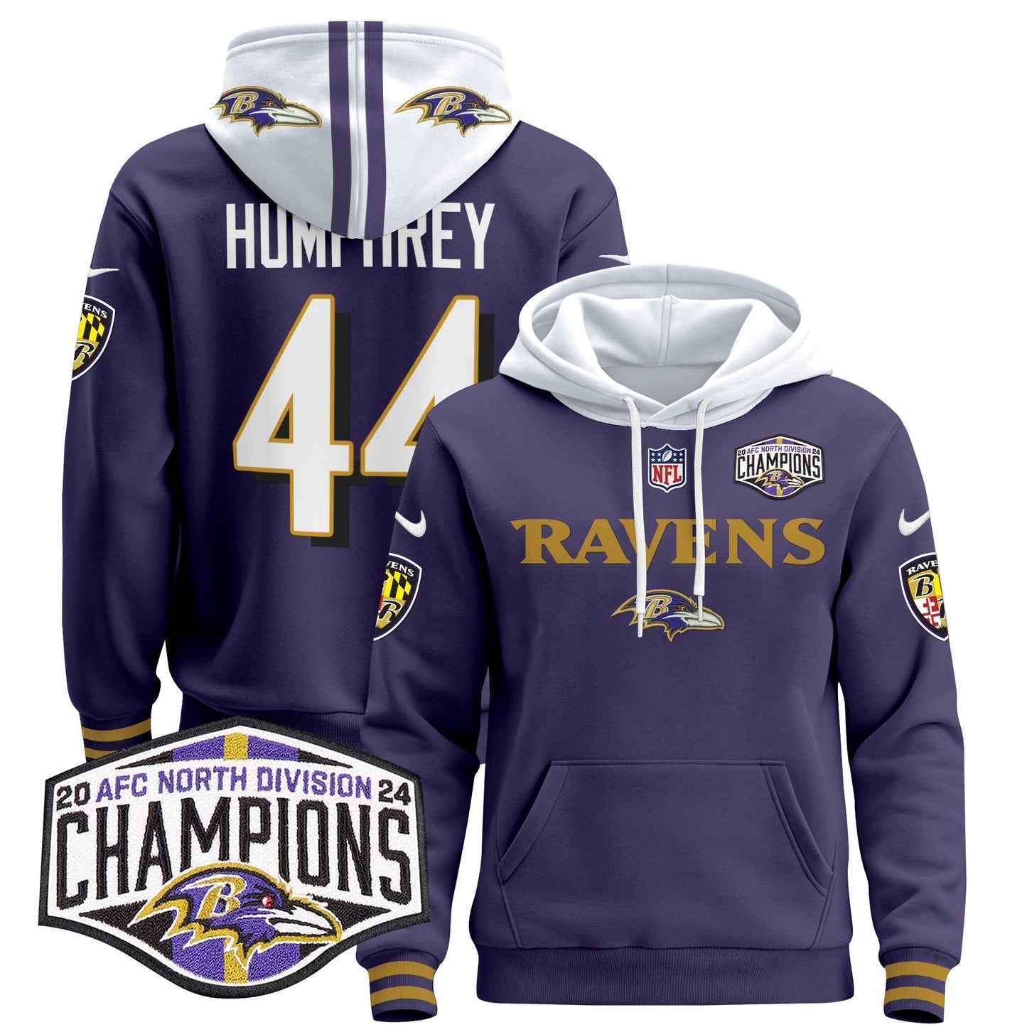 BAL 2024 AFC North Division Champions Patch Pullover Hoodie - All Stitched-DTD