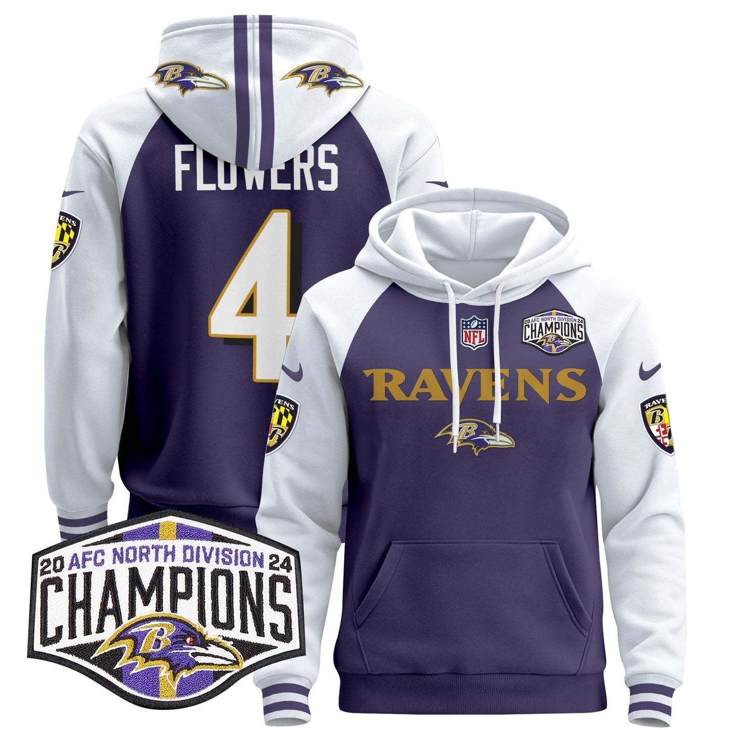 BAL 2024 AFC North Division Champions Patch Pullover Hoodie - All Stitched-DTD