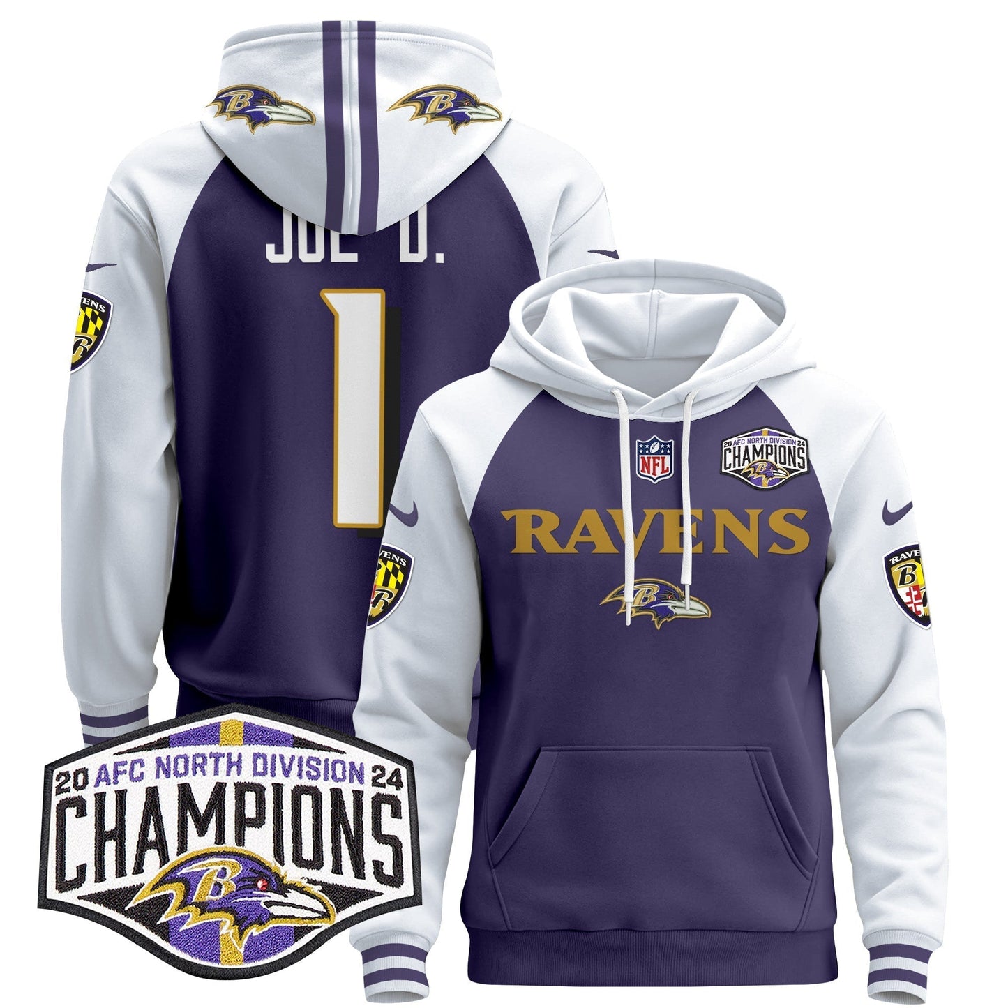 BAL 2024 AFC North Division Champions Patch Pullover Hoodie - All Stitched-DTD