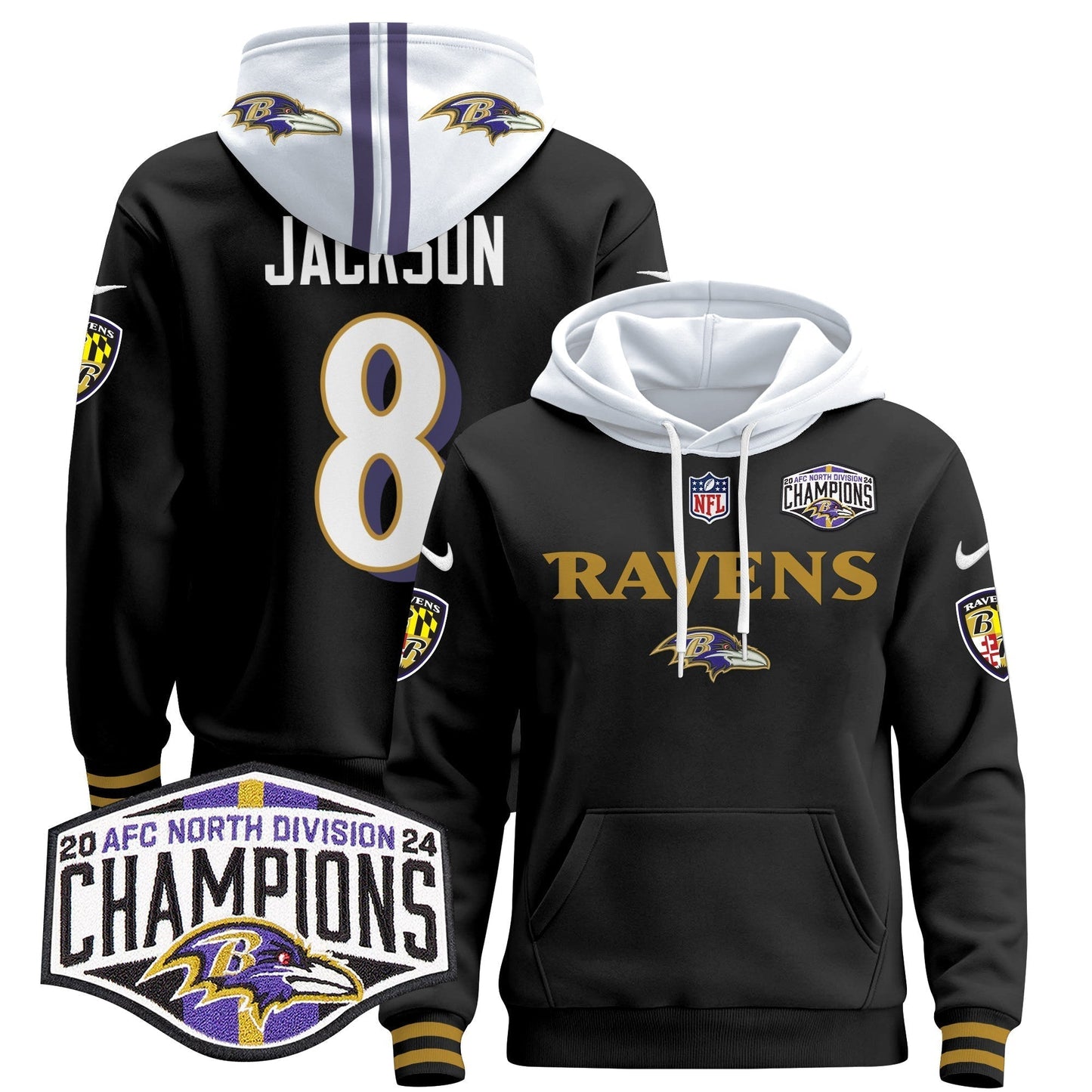 BAL 2024 AFC North Division Champions Patch Pullover Hoodie - All Stitched-DTD