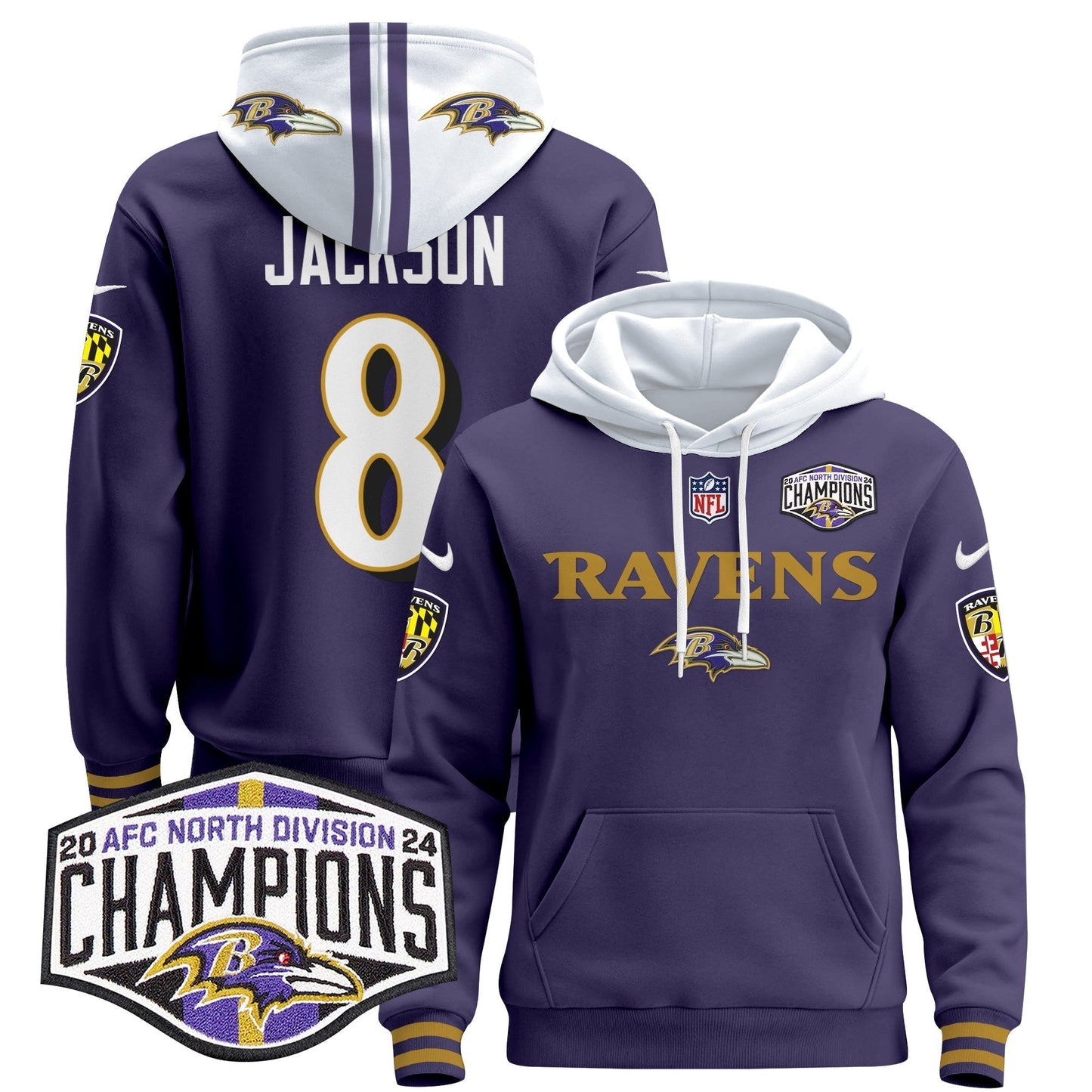 BAL 2024 AFC North Division Champions Patch Pullover Hoodie - All Stitched-DTD