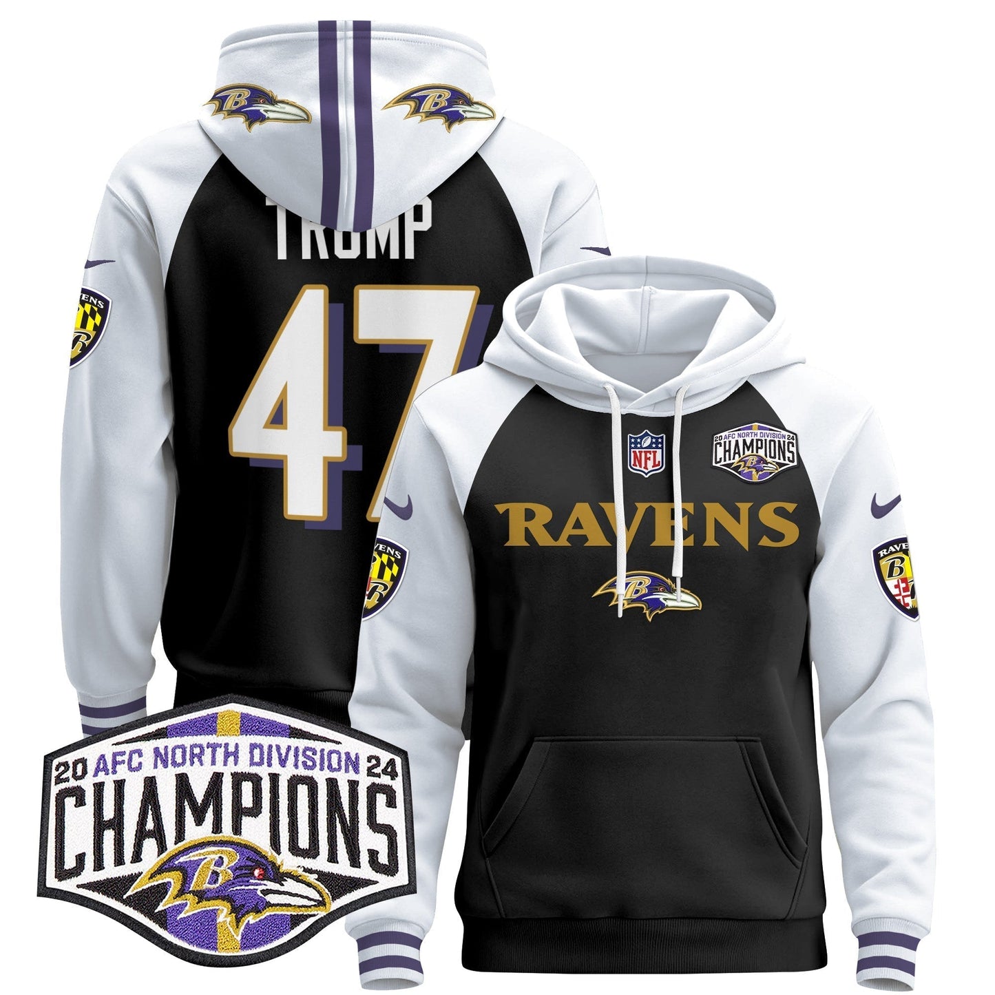 BAL 2024 AFC North Division Champions Patch Pullover Hoodie - All Stitched-DTD