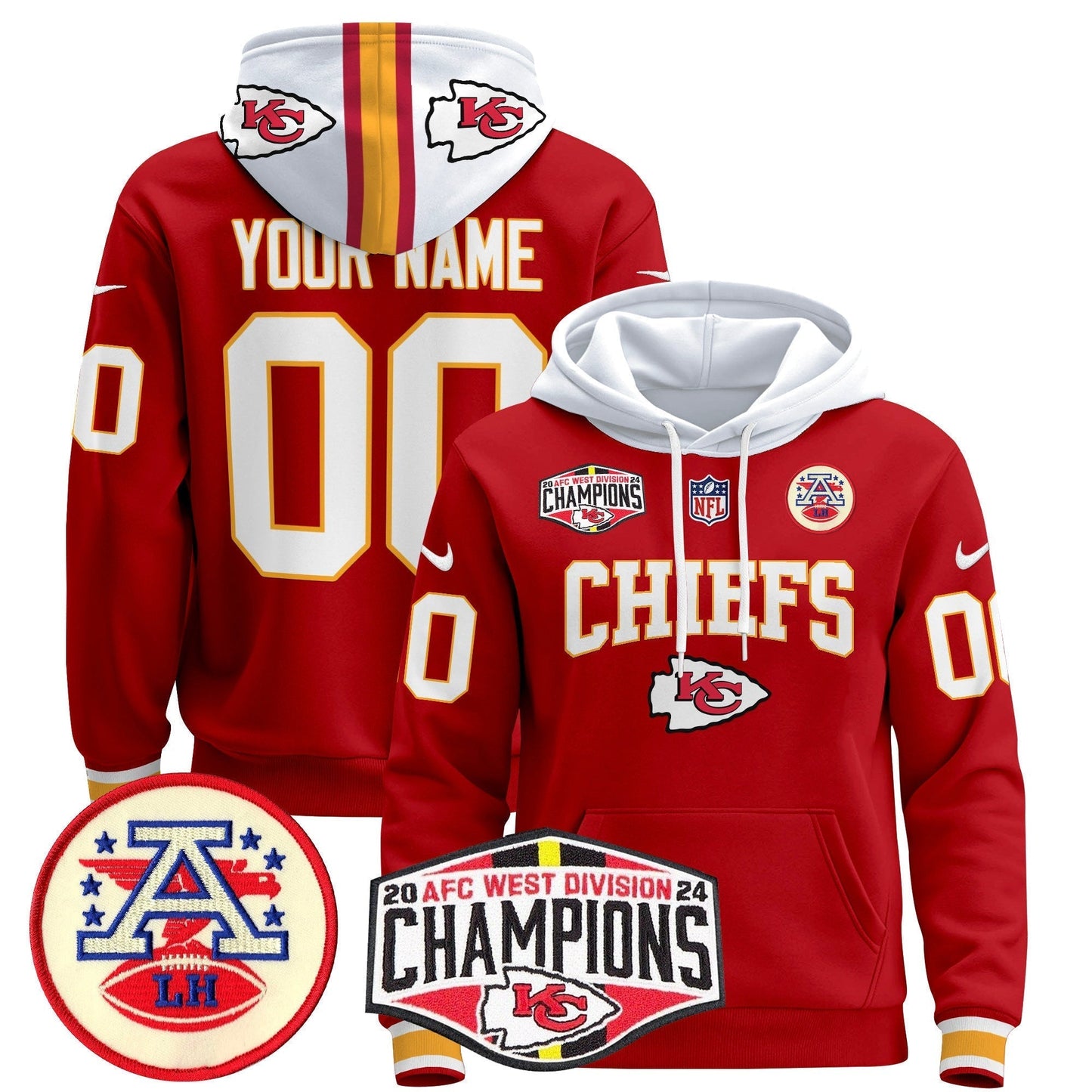 KC 2024 AFC West Division Champions Custom Pullover Hoodie - All Stitched-DTD