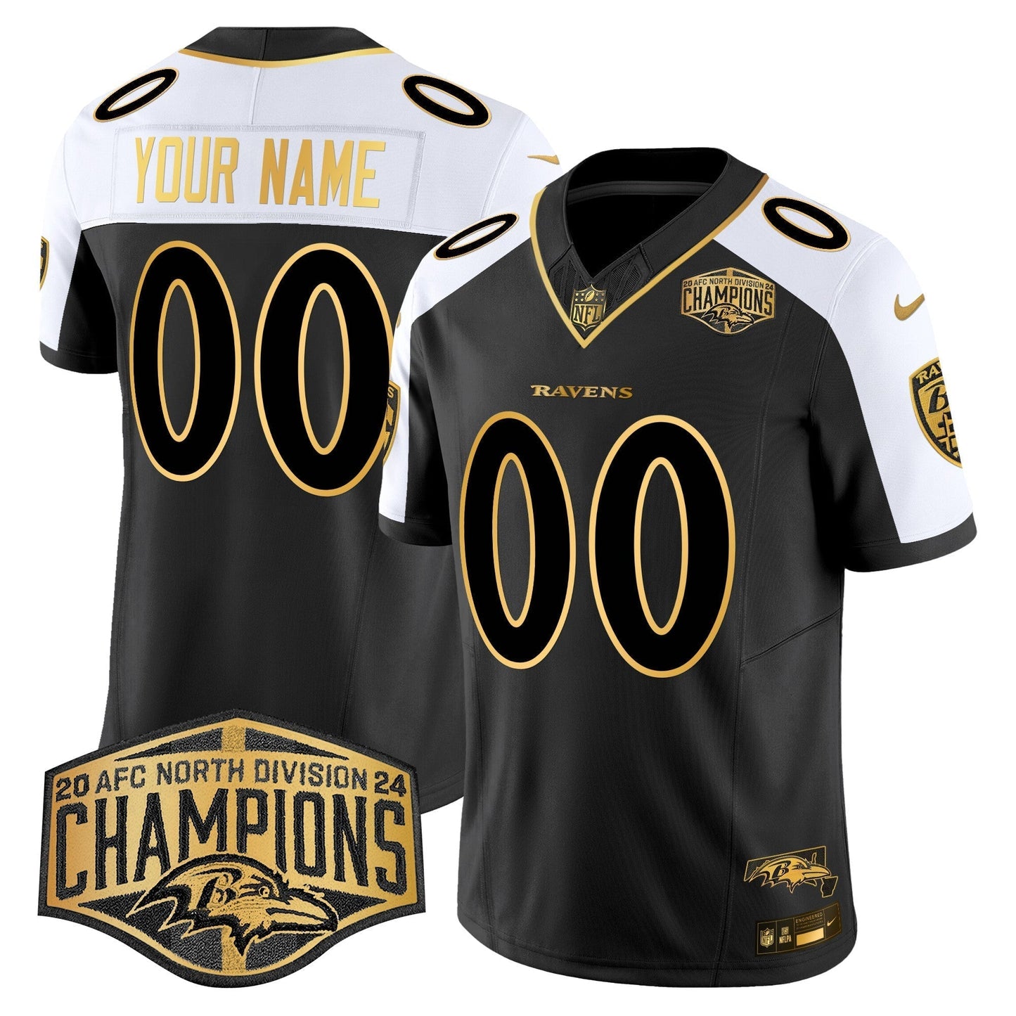 Ravens Maryland Flag Map 2024 AFC North Division Champions Patch Gold Vapor Limited Custom Jersey - All Stitched-DTD