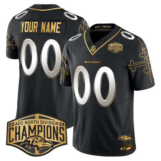 Ravens Maryland Flag Map 2024 AFC North Division Champions Patch Gold Vapor Limited Custom Jersey - All Stitched-DTD