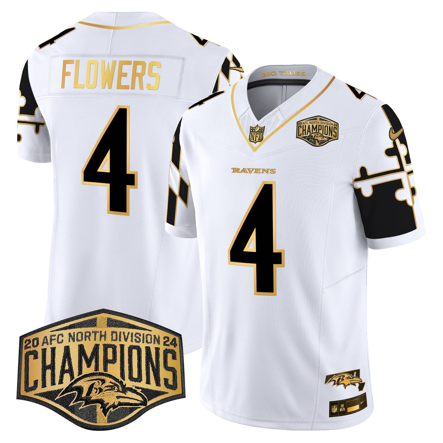 Ravens Maryland Flag Map 2024 AFC North Division Champions Patch Gold Vapor Limited Jersey - All Stitched-DTD