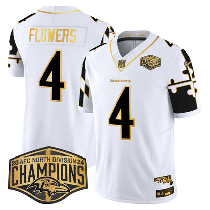 Ravens Maryland Flag Map 2024 AFC North Division Champions Patch Gold Vapor Limited Jersey - All Stitched-DTD