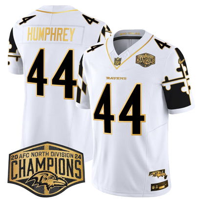 Ravens Maryland Flag Map 2024 AFC North Division Champions Patch Gold Vapor Limited Jersey - All Stitched-DTD
