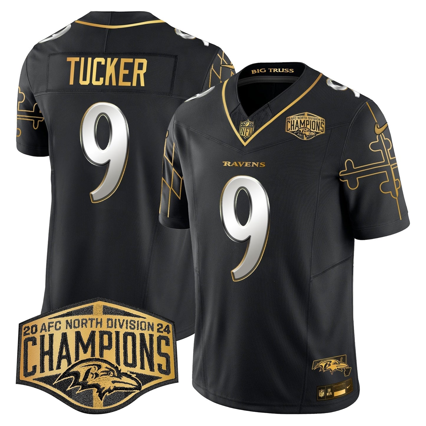 Ravens Maryland Flag Map 2024 AFC North Division Champions Patch Gold Vapor Limited Jersey - All Stitched-DTD