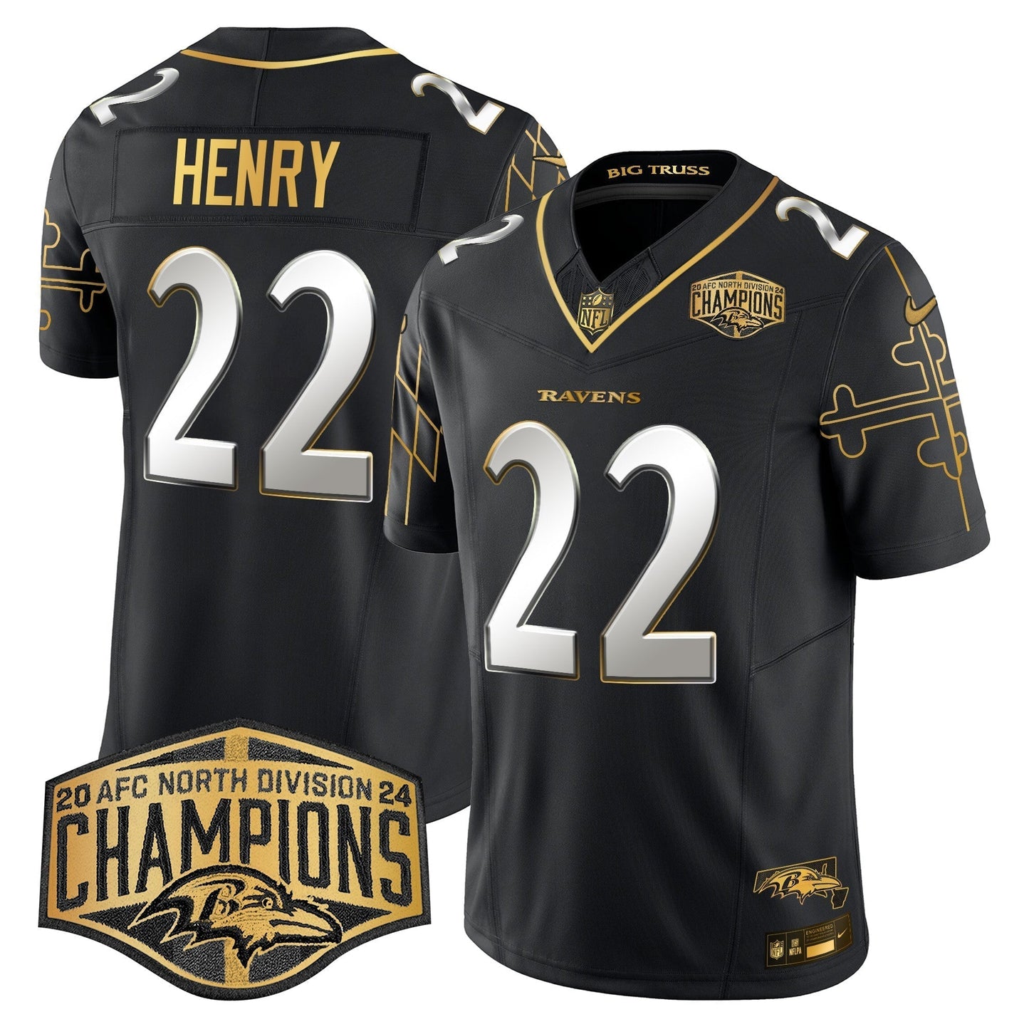 Ravens Maryland Flag Map 2024 AFC North Division Champions Patch Gold Vapor Limited Jersey - All Stitched-DTD