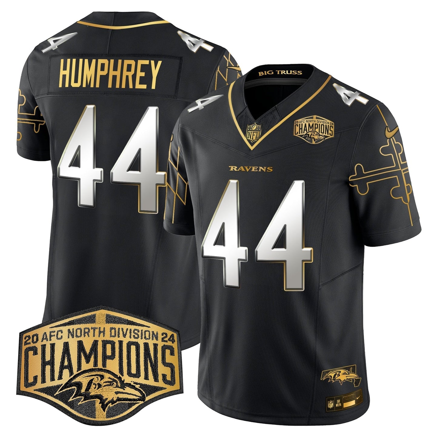Ravens Maryland Flag Map 2024 AFC North Division Champions Patch Gold Vapor Limited Jersey - All Stitched-DTD