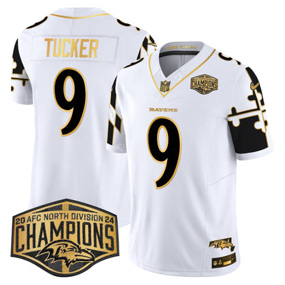 Ravens Maryland Flag Map 2024 AFC North Division Champions Patch Gold Vapor Limited Jersey - All Stitched-DTD