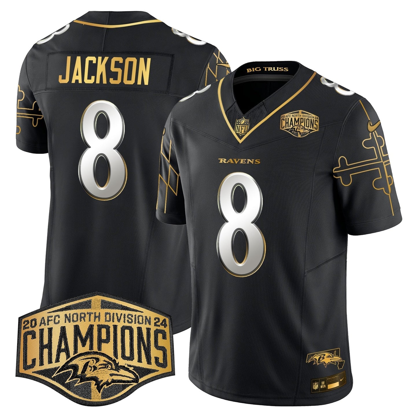 Ravens Maryland Flag Map 2024 AFC North Division Champions Patch Gold Vapor Limited Jersey - All Stitched-DTD