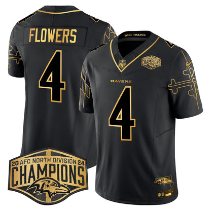 Ravens Maryland Flag Map 2024 AFC North Division Champions Patch Gold Vapor Limited Jersey - All Stitched-DTD