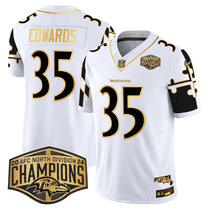 Ravens Maryland Flag Map 2024 AFC North Division Champions Patch Gold Vapor Limited Jersey - All Stitched-DTD