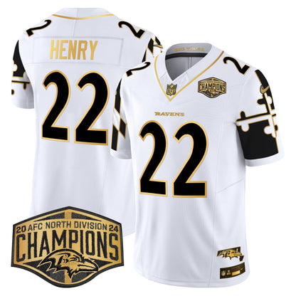 Ravens Maryland Flag Map 2024 AFC North Division Champions Patch Gold Vapor Limited Jersey - All Stitched-DTD
