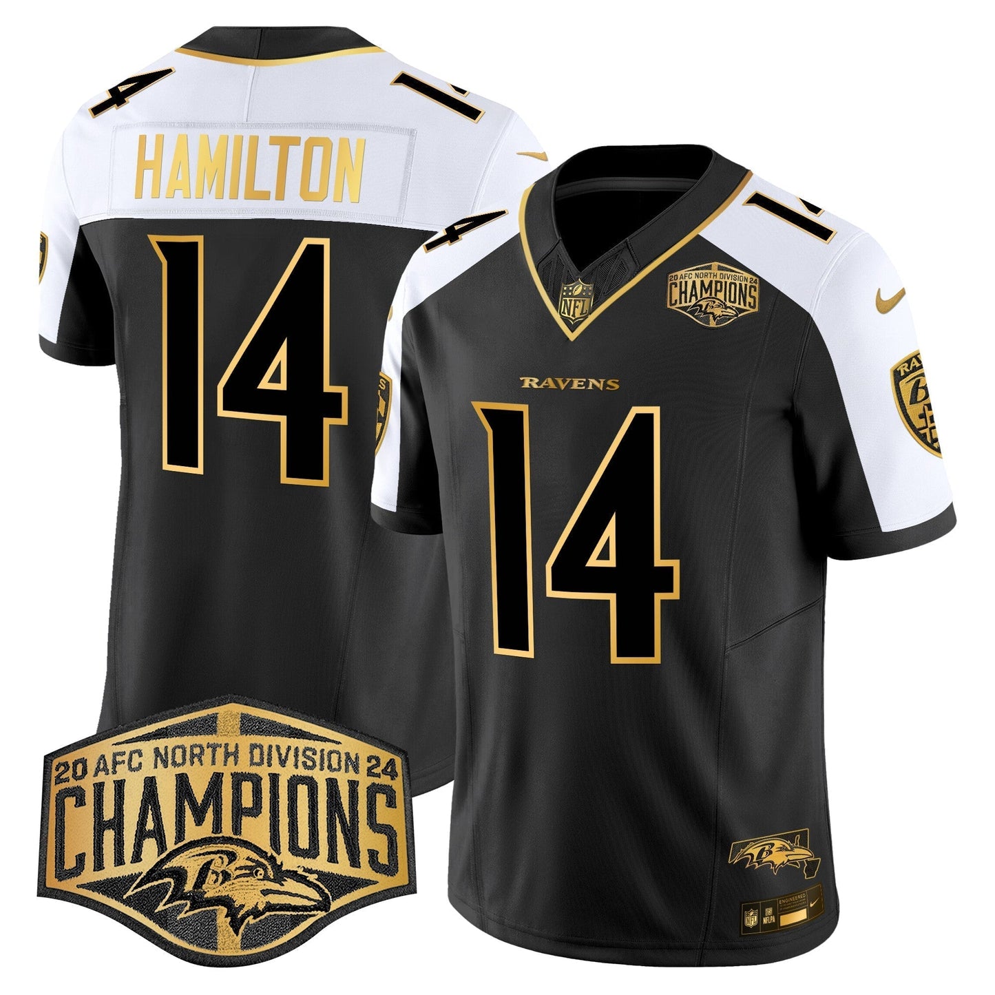 Ravens Maryland Flag Map 2024 AFC North Division Champions Patch Gold Vapor Limited Jersey - All Stitched-DTD
