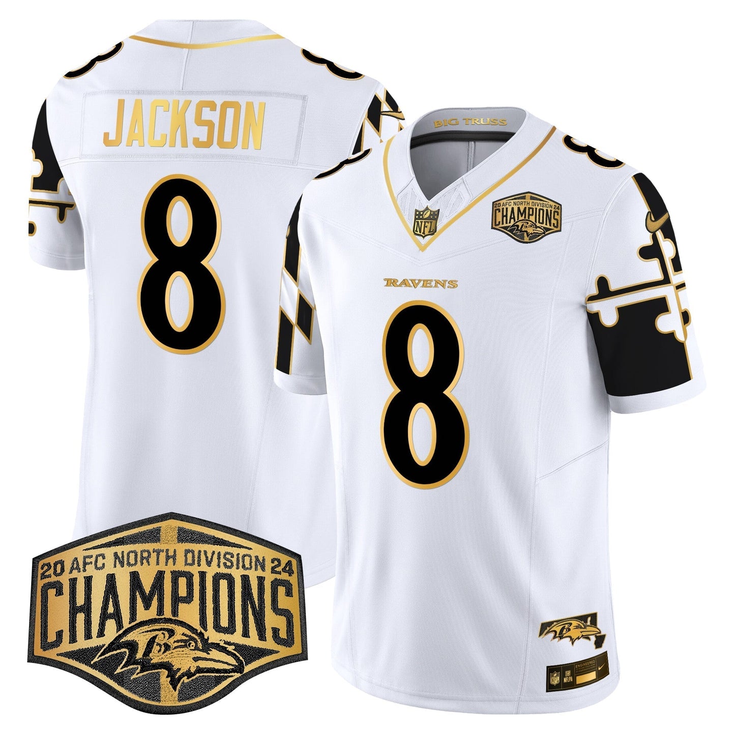 Ravens Maryland Flag Map 2024 AFC North Division Champions Patch Gold Vapor Limited Jersey - All Stitched-DTD