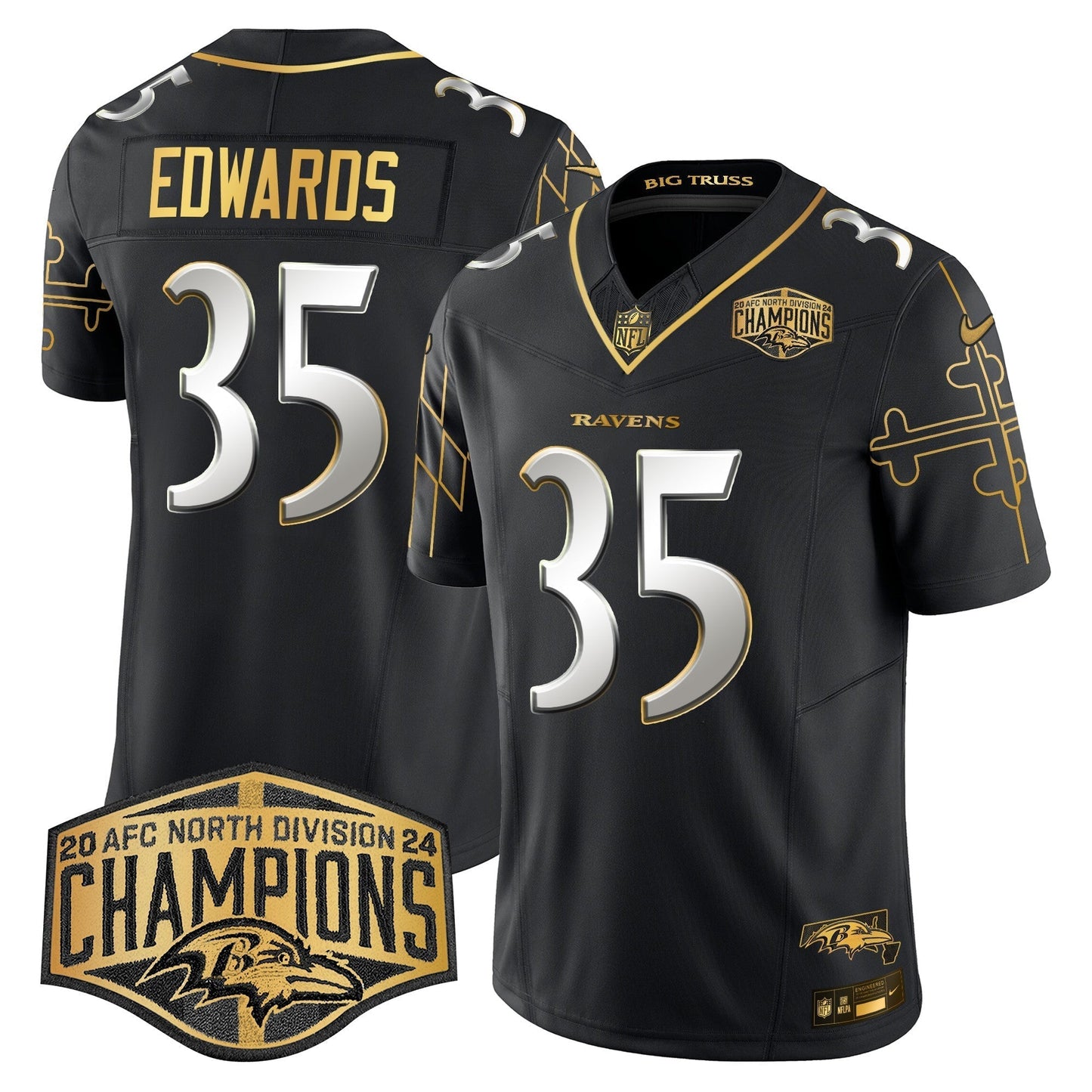 Ravens Maryland Flag Map 2024 AFC North Division Champions Patch Gold Vapor Limited Jersey - All Stitched-DTD