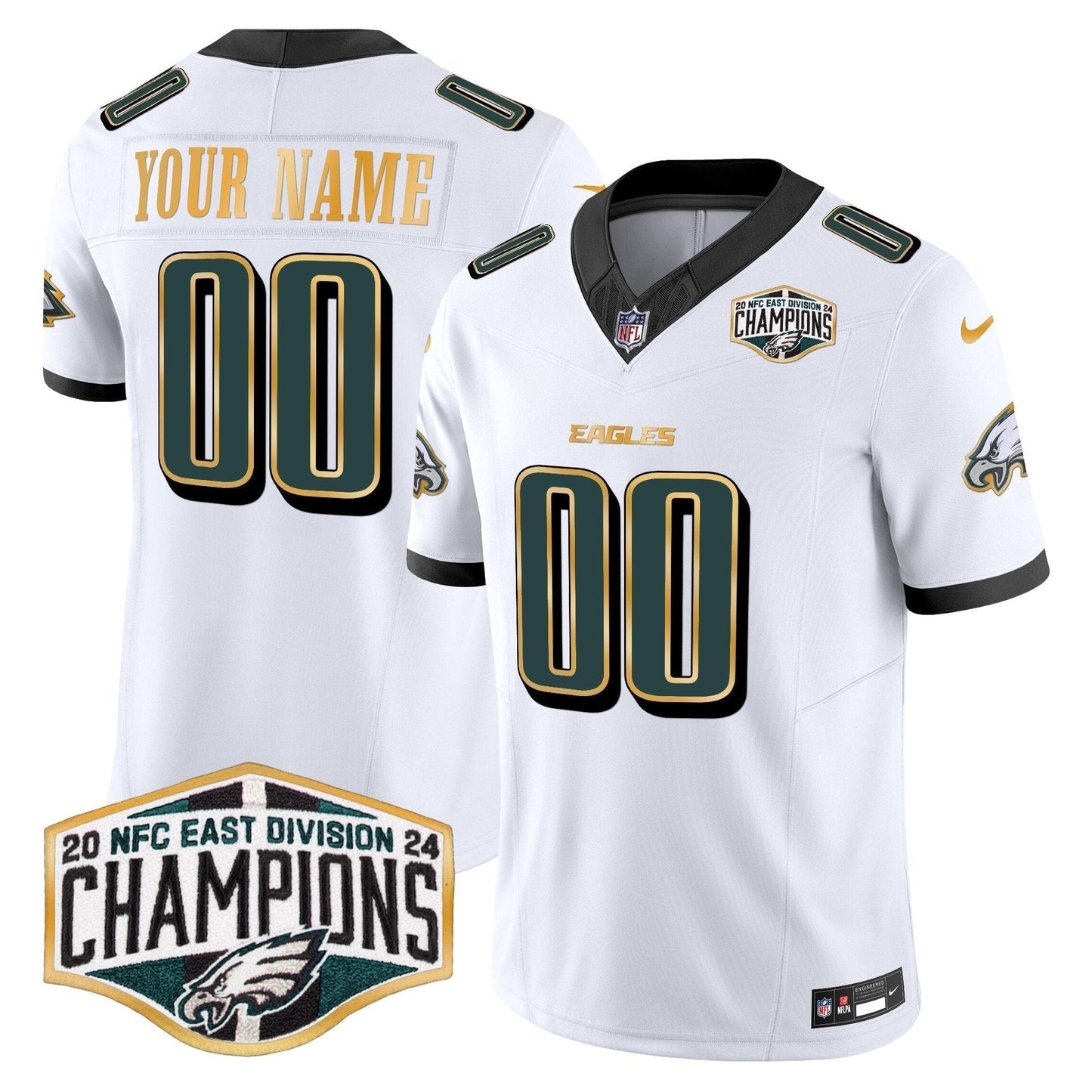Eagles 2024 NFC East Division Champions Gold Trim Vapor Limited Custom Jersey - All Stitched-DTD