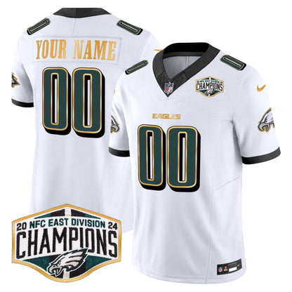 Eagles 2024 NFC East Division Champions Gold Trim Vapor Limited Custom Jersey - All Stitched-DTD