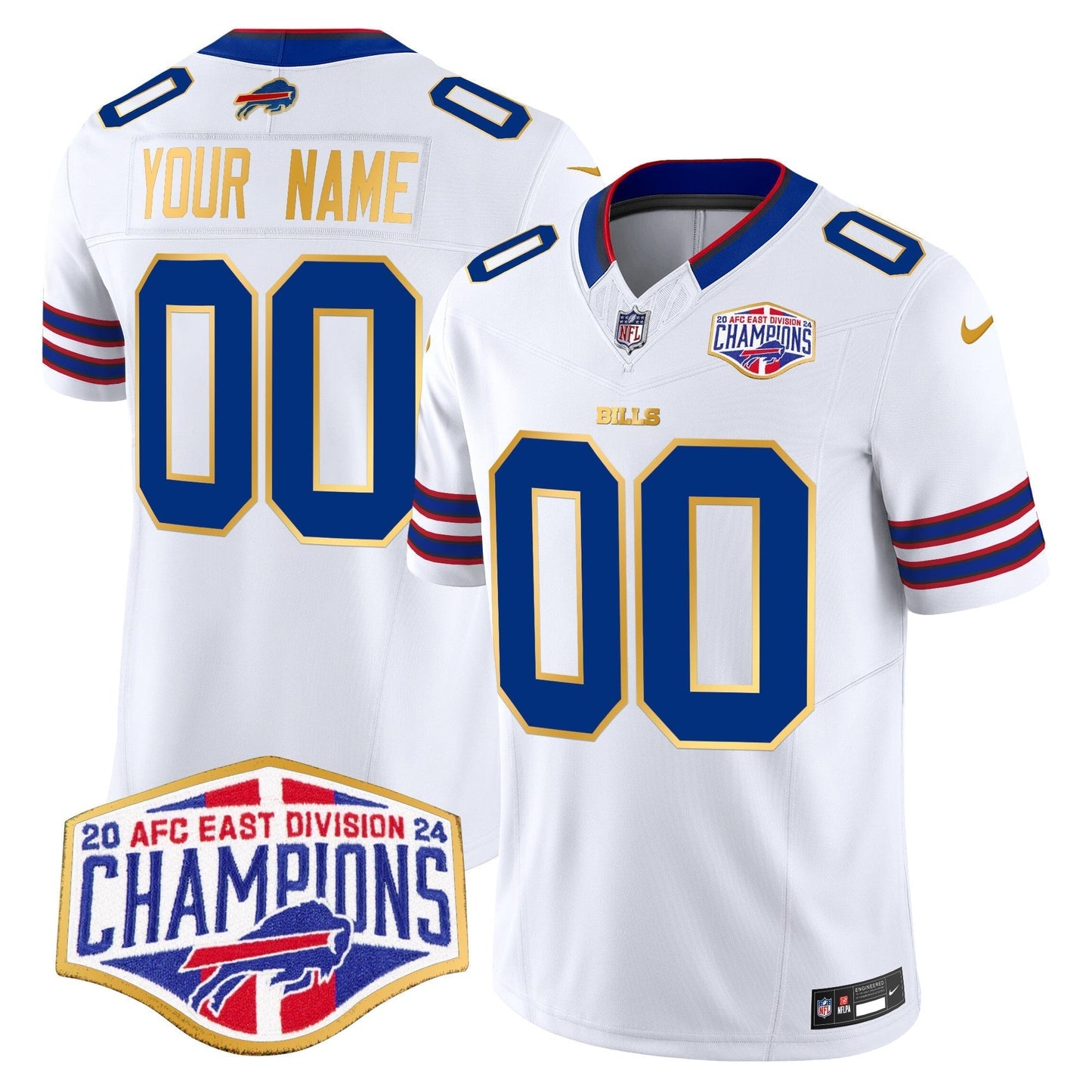 Bills 2024 AFC East Division Champions Gold Trim Vapor Limited Custom Jersey - All Stitched-DTD