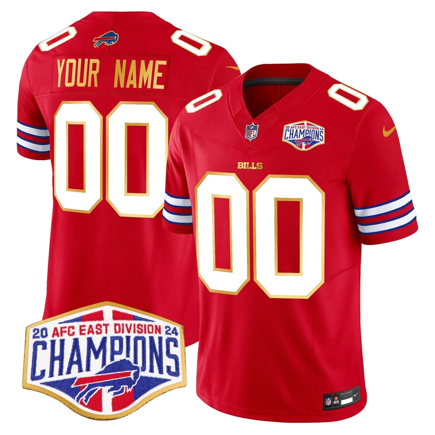 Bills 2024 AFC East Division Champions Gold Trim Vapor Limited Custom Jersey - All Stitched-DTD