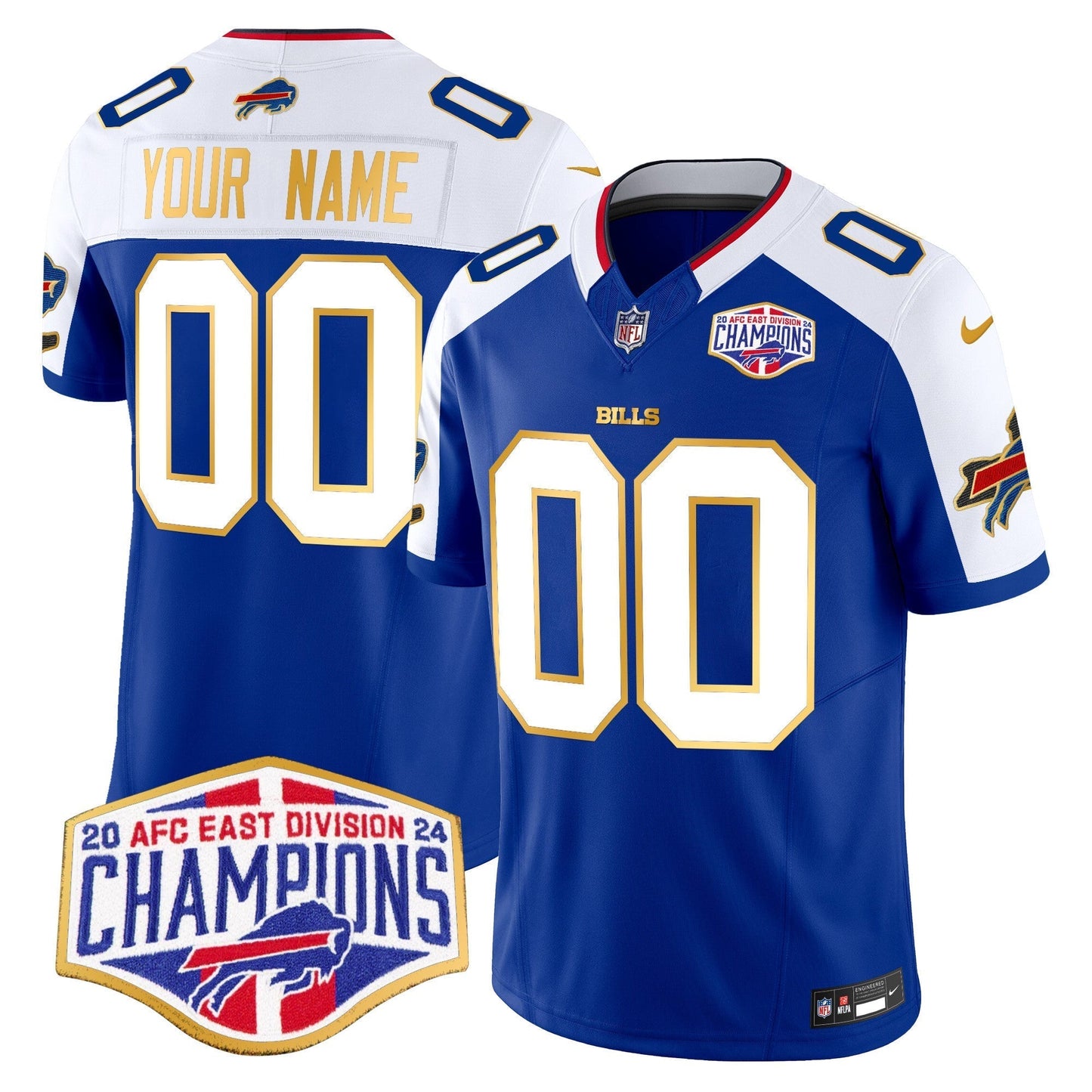 Bills 2024 AFC East Division Champions Gold Trim Vapor Limited Custom Jersey - All Stitched-DTD