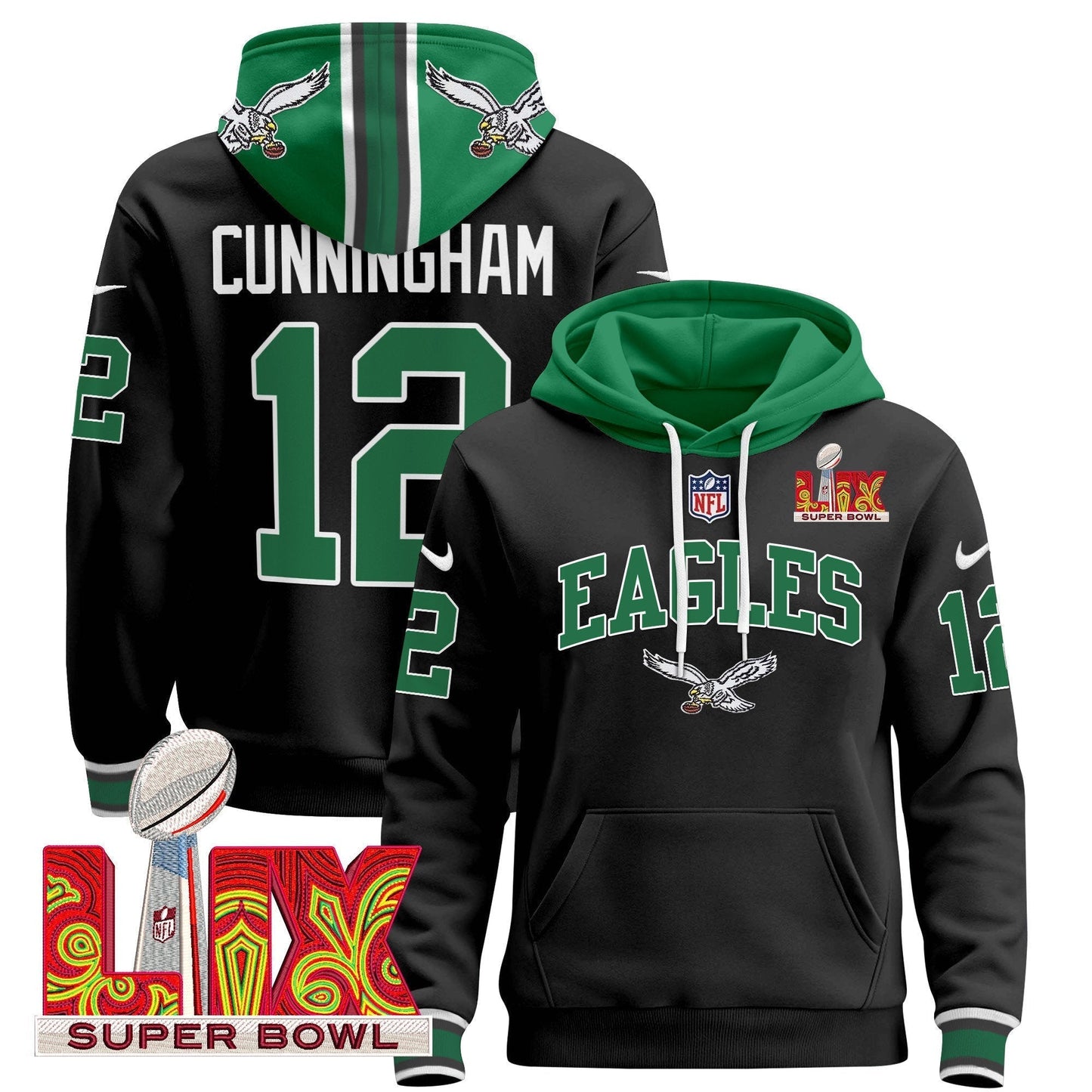 PHI Super Bowl LIX Patch Pullover Hoodie - All Stitched-DTD