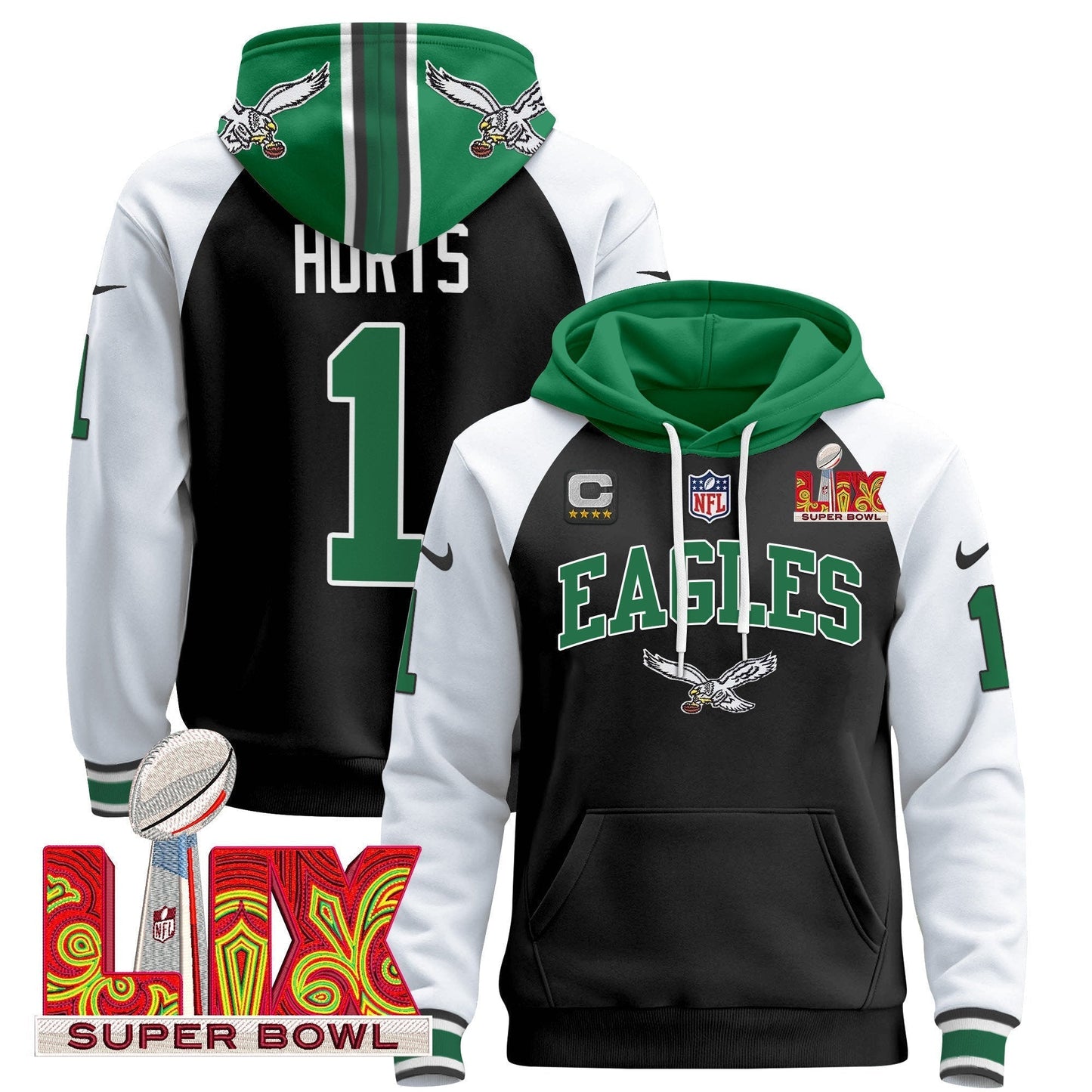 PHI Super Bowl LIX Patch Pullover Hoodie - All Stitched-DTD