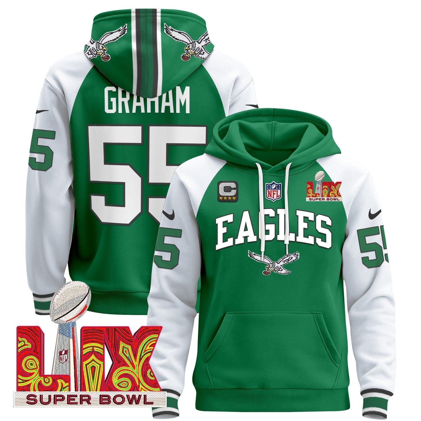 PHI Super Bowl LIX Patch Pullover Hoodie - All Stitched-DTD