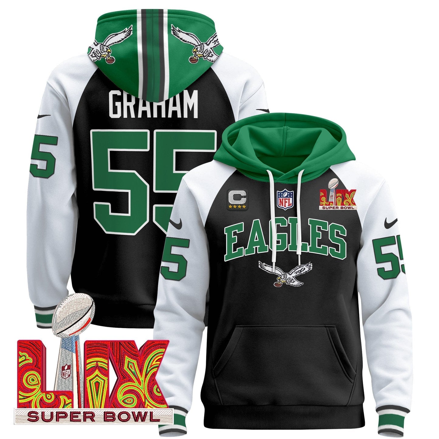 PHI Super Bowl LIX Patch Pullover Hoodie - All Stitched-DTD