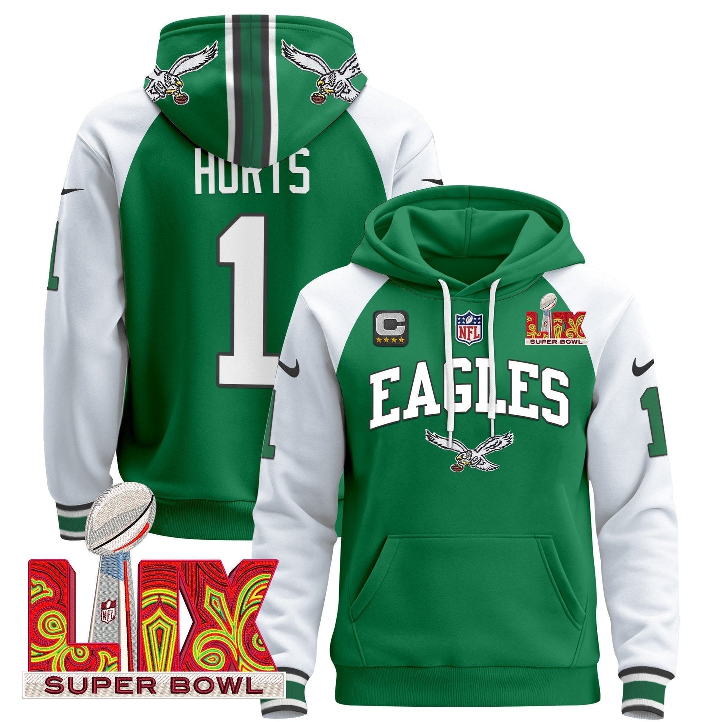 PHI Super Bowl LIX Patch Pullover Hoodie - All Stitched-DTD