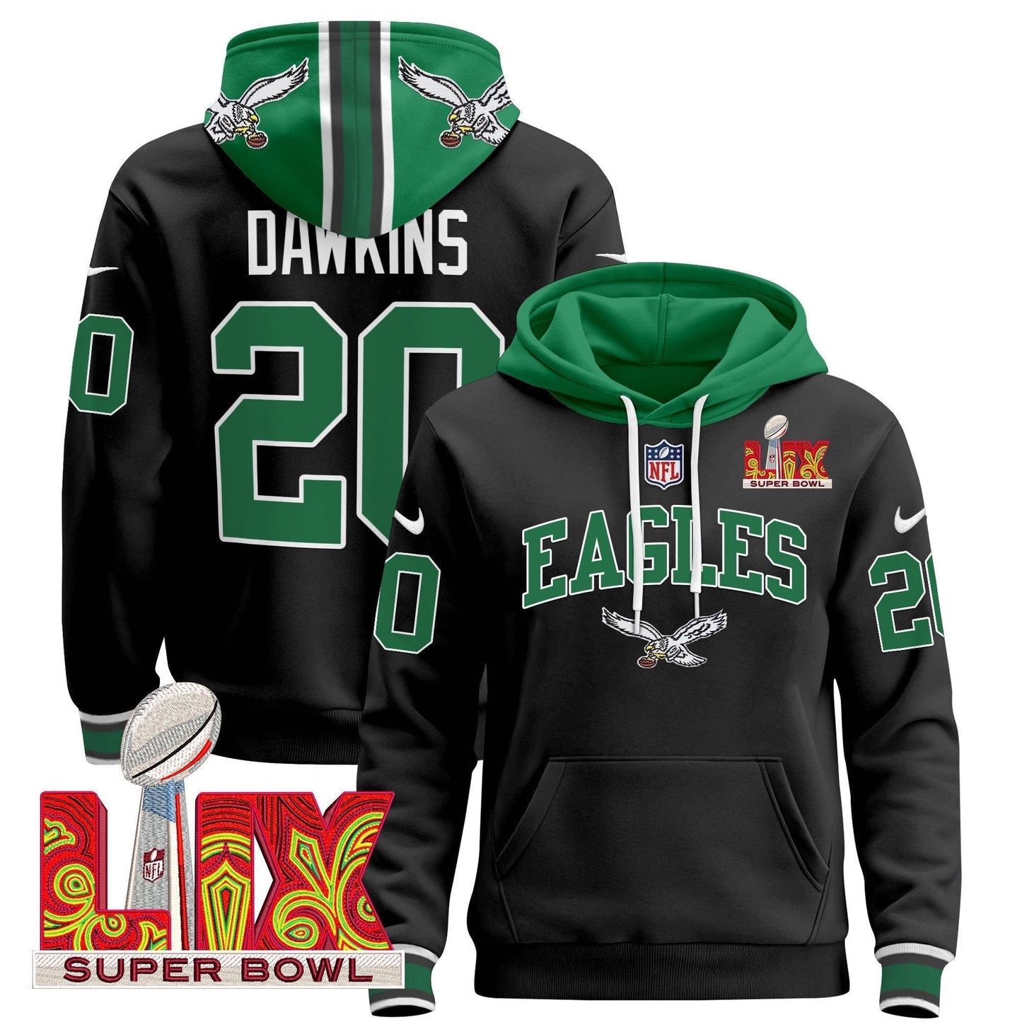 PHI Super Bowl LIX Patch Pullover Hoodie - All Stitched-DTD