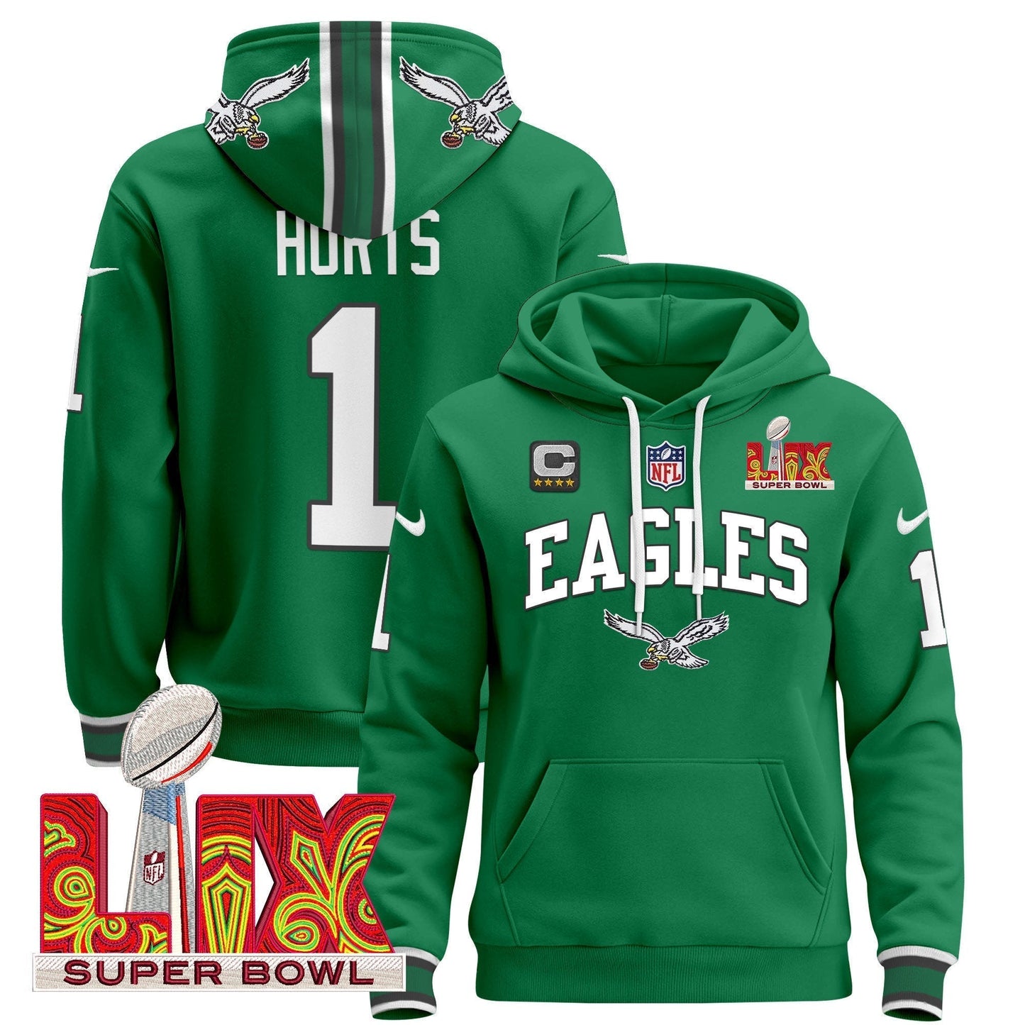 PHI Super Bowl LIX Patch Pullover Hoodie - All Stitched-DTD
