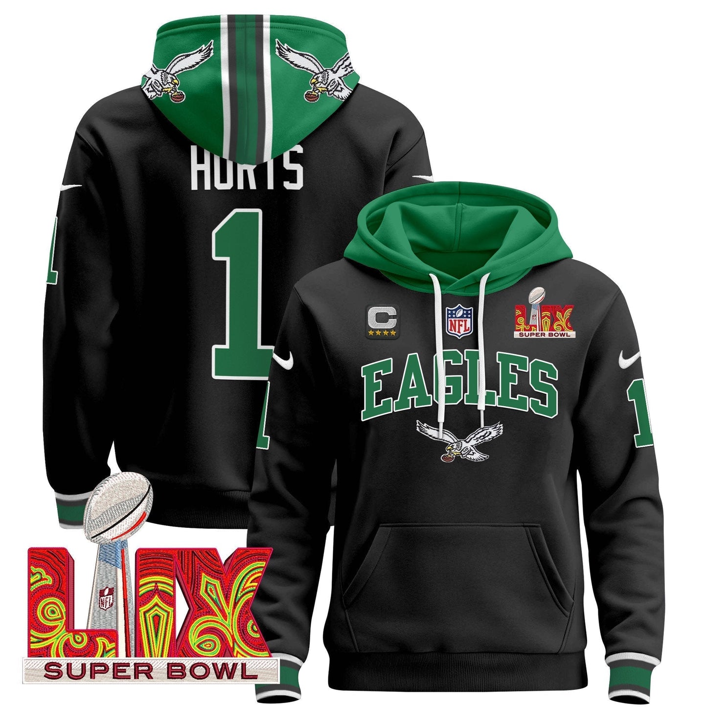 PHI Super Bowl LIX Patch Pullover Hoodie - All Stitched-DTD
