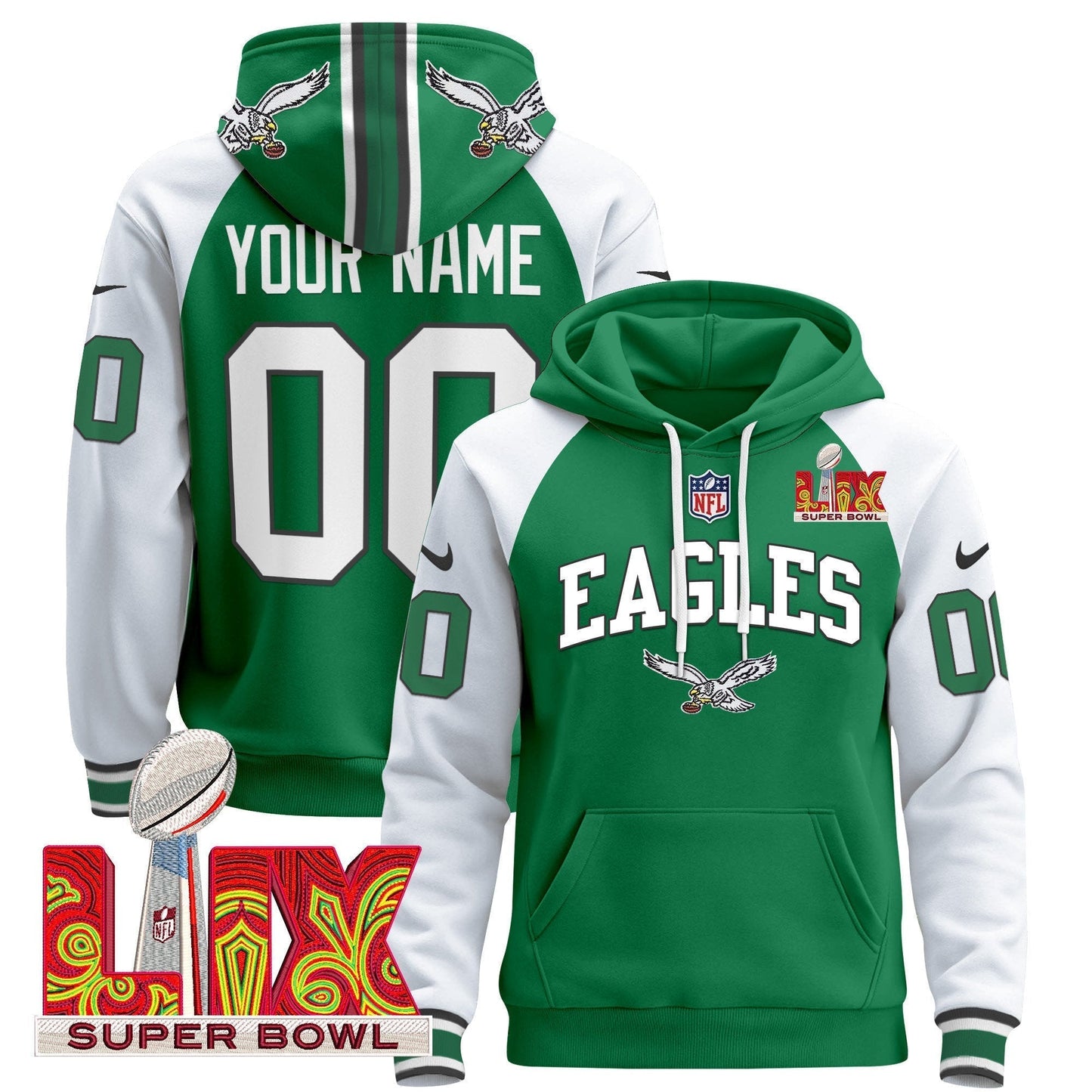 PHI Super Bowl LIX Patch Custom Pullover Hoodie - All Stitched-DTD