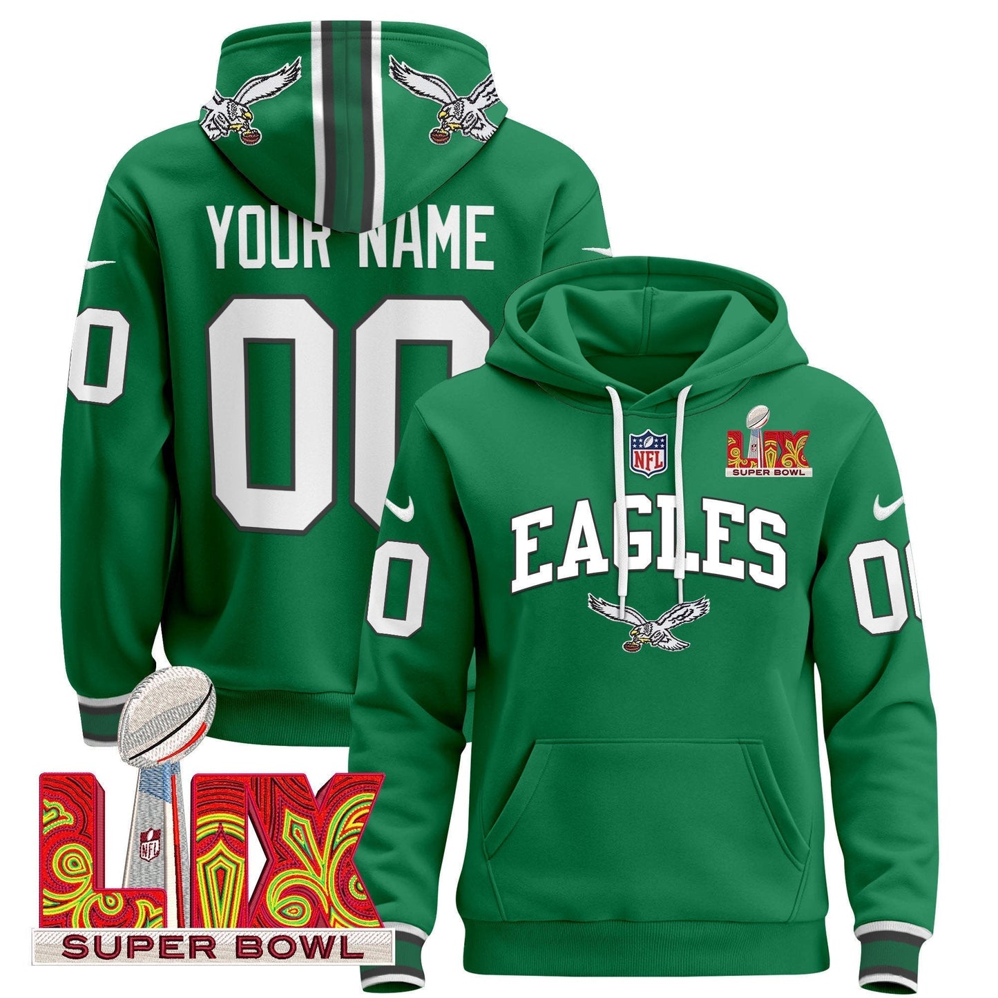 PHI Super Bowl LIX Patch Custom Pullover Hoodie - All Stitched-DTD